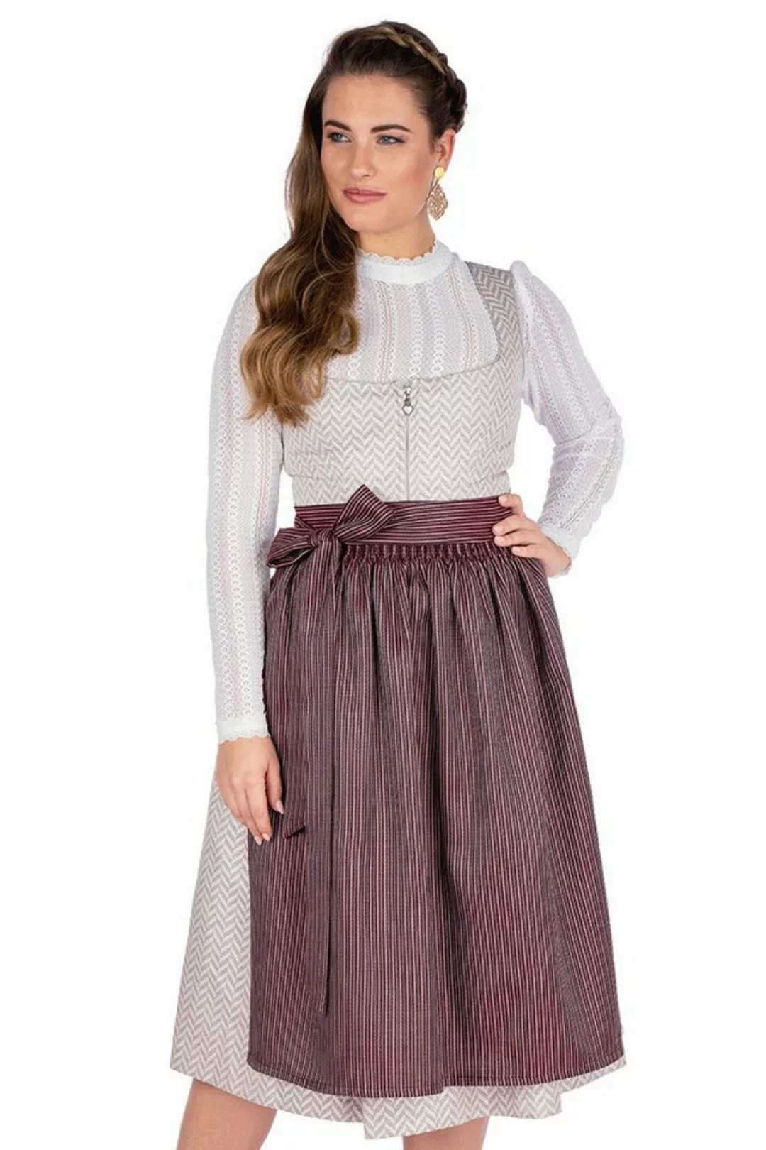 Melega Dirndl Midi Dirndl 2tlg. - MAFALDA - grau/creme/pflaume günstig online kaufen