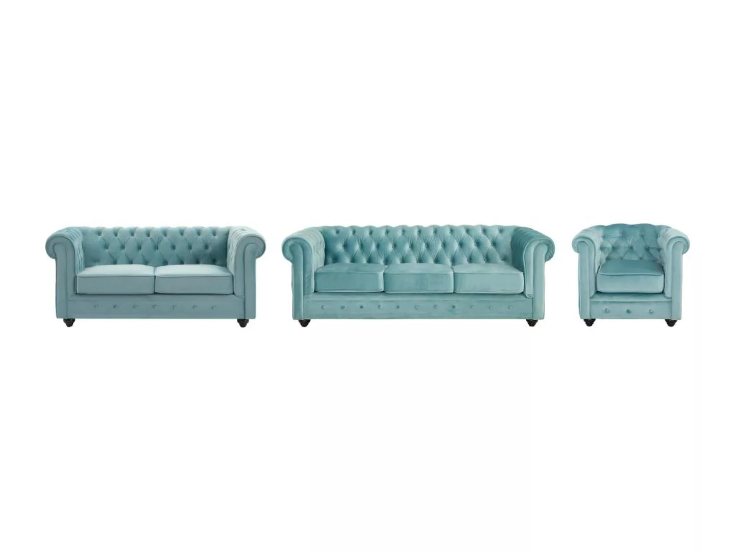 Sofa 3-Sitzer & 2-Sitzer & Sessel - Samt - Pastellblau - CHESTERFIELD günstig online kaufen