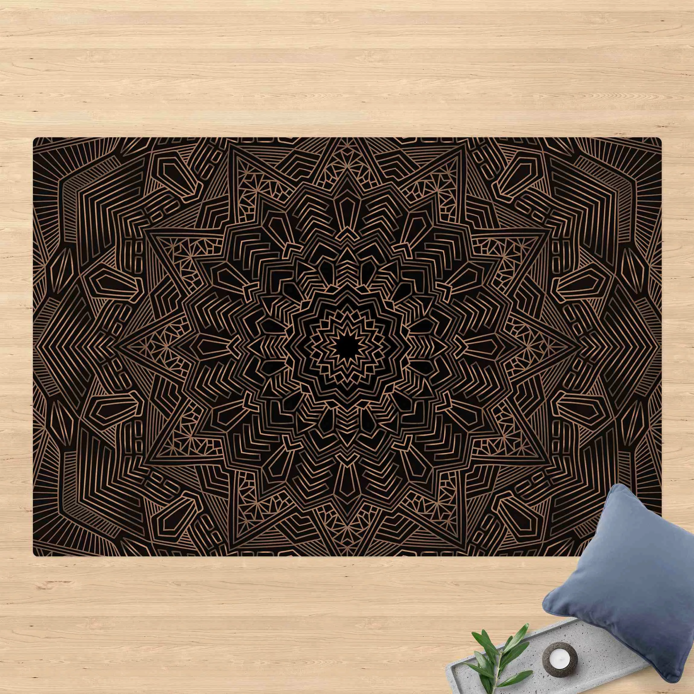 Kork-Teppich Mandala Stern Muster silber schwarz günstig online kaufen