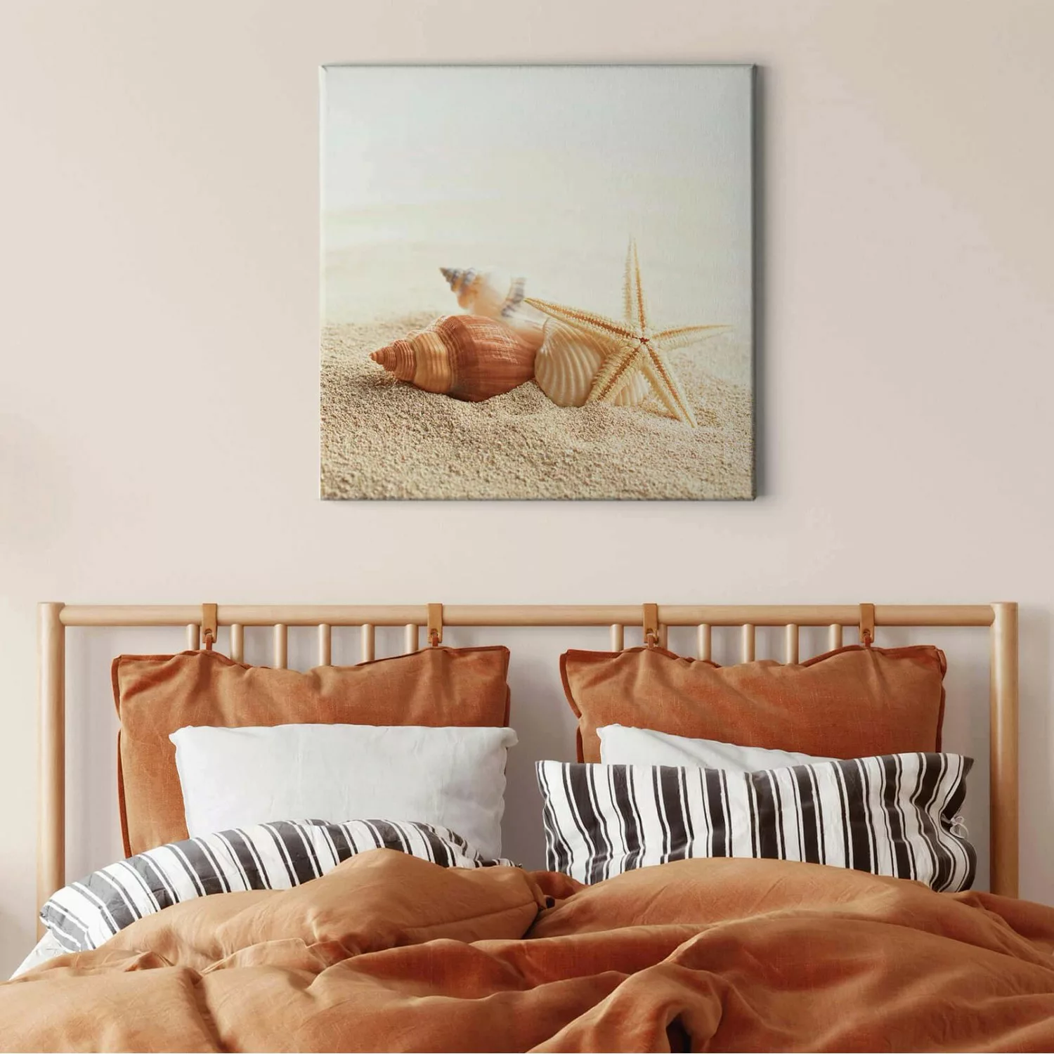 Bricoflor Seestern Bild Am Strand Muschelbild Auf Leinwand In Crème Weiß Sc günstig online kaufen
