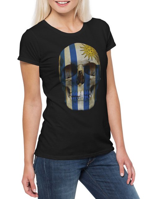 Urban Backwoods Print-Shirt Classic Uruguay Skull Flag Damen T-Shirt Totenk günstig online kaufen