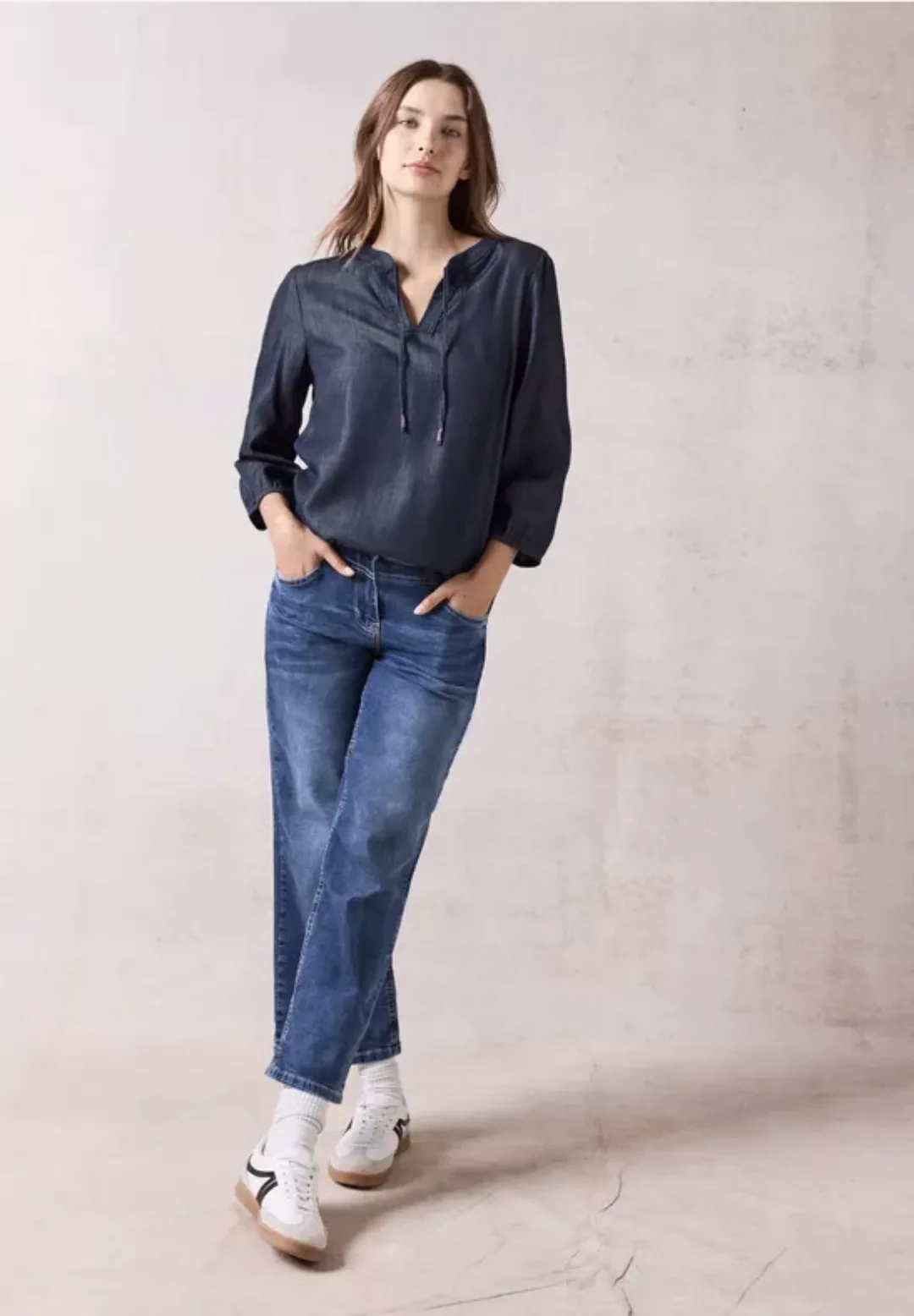 Cecil Klassische Bluse Cecil Lyocell Bluse in Dark Blue Wash (1-tlg) Nicht günstig online kaufen