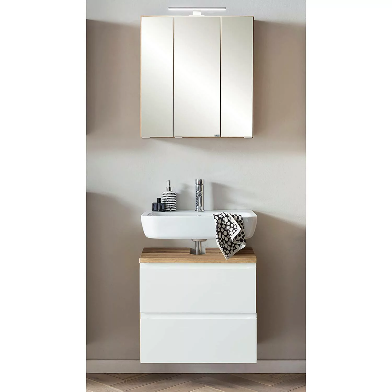 Waschbeckenunterschrank mit Spiegelschrank, 60cm, LED Beleuchtung, VASTO-03 günstig online kaufen