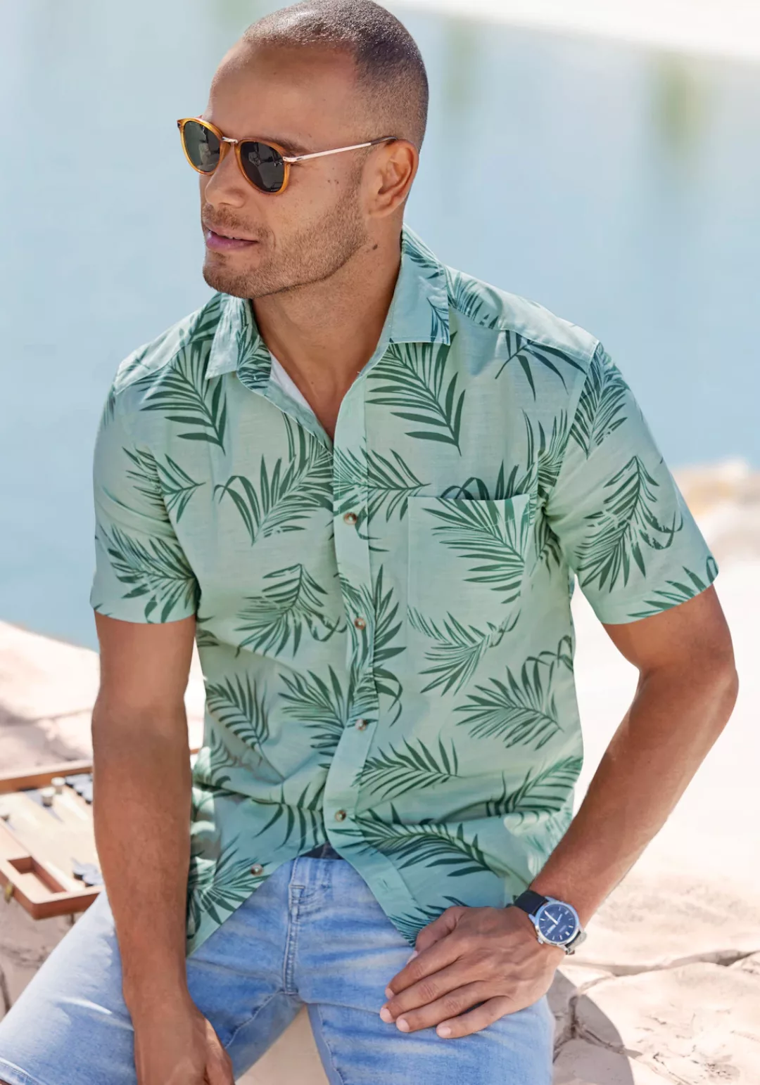 John Devin Hawaiihemd Regular fit Langarm, Freizeithemd mit Palmenprint aus günstig online kaufen