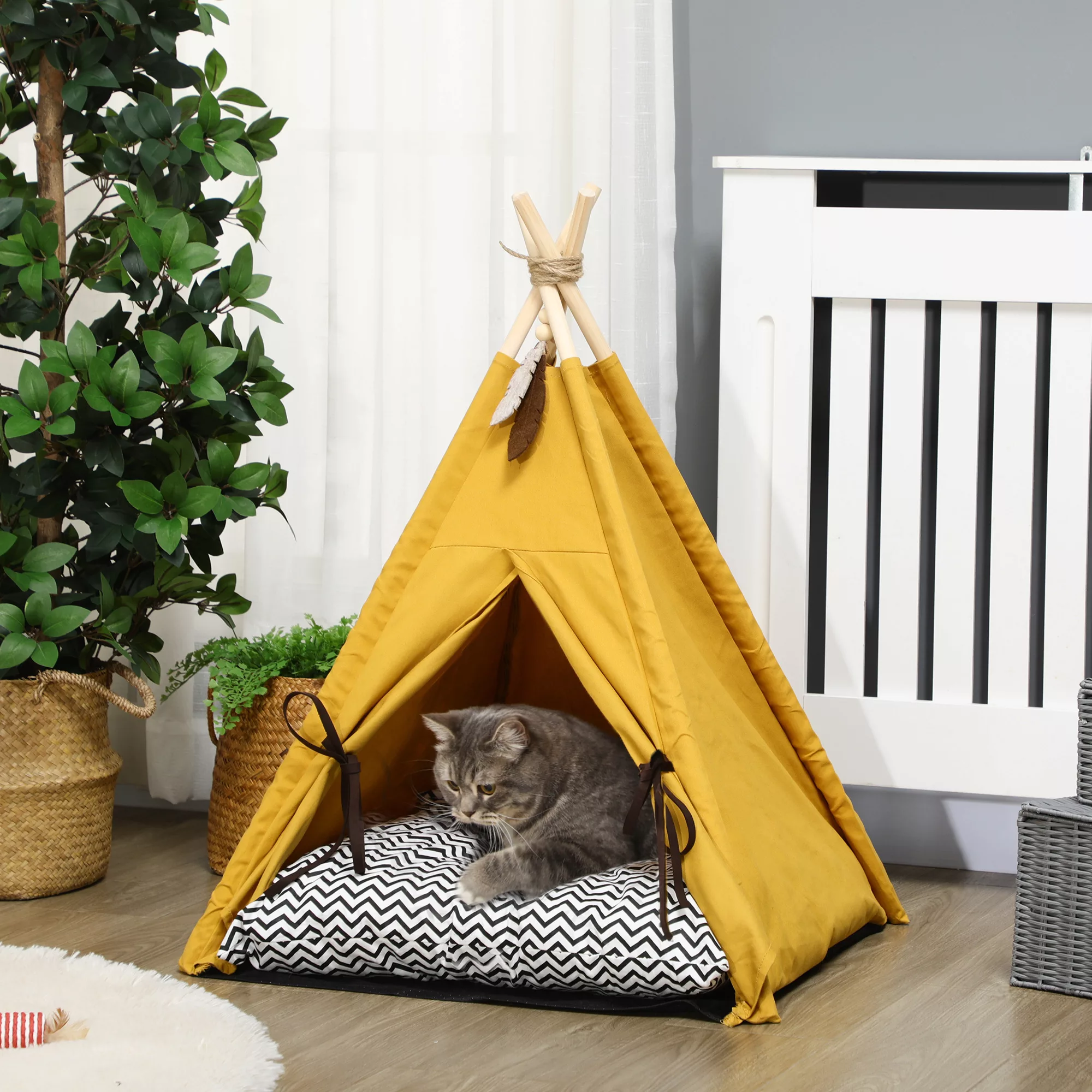 PawHut Katzenhaus  Tipi-Zelt Hundebett mit Kissen, rutschfest, mit Spielbal günstig online kaufen