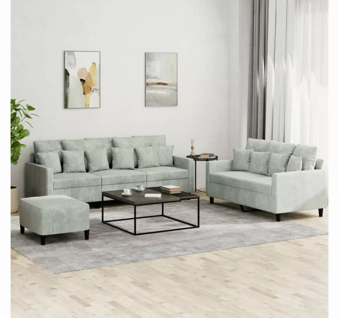 vidaXL Sofa Sofagarnitur Set mit Kissen Samt, 3-tlg., Hellgrau günstig online kaufen