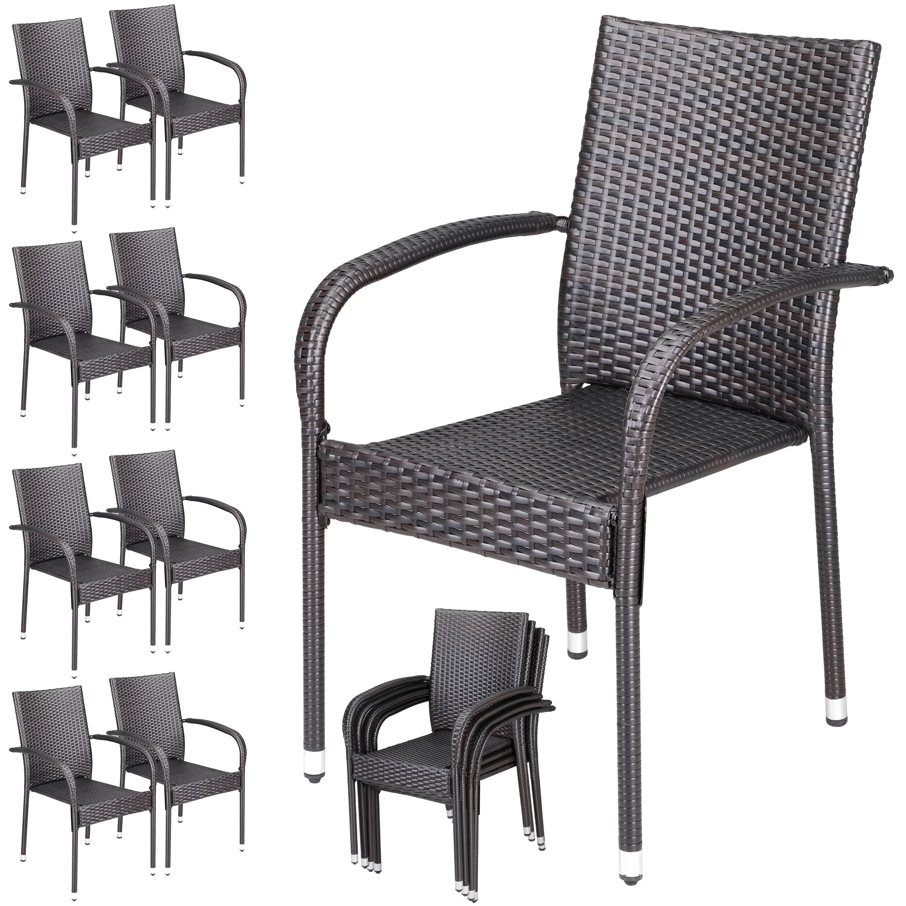 Polyrattan Stapelstuhl Comfort 8er-Set Braun günstig online kaufen