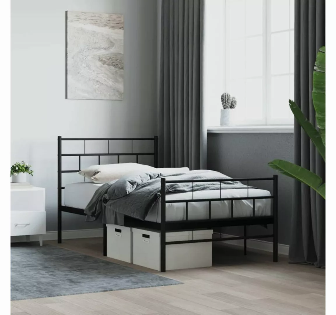 furnicato Bett Bettgestell mit Kopf- und Fußteil Metall Schwarz 100x190 cm günstig online kaufen