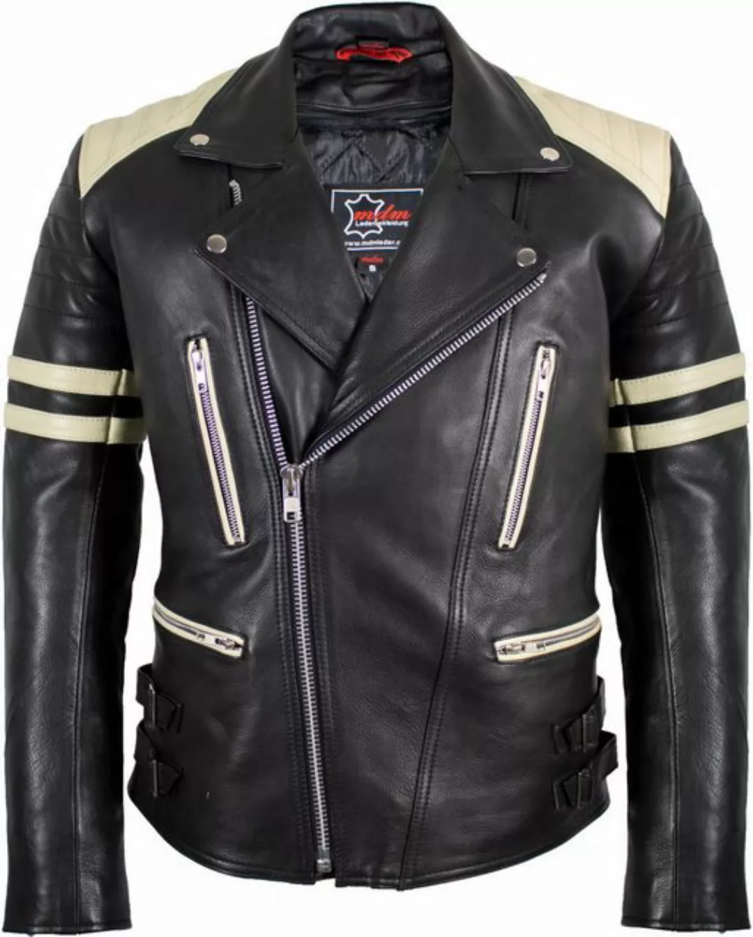 MDM Motorradjacke Herren Retro Lederjacke Motorrad Jacke in Schwarz mit Pro günstig online kaufen