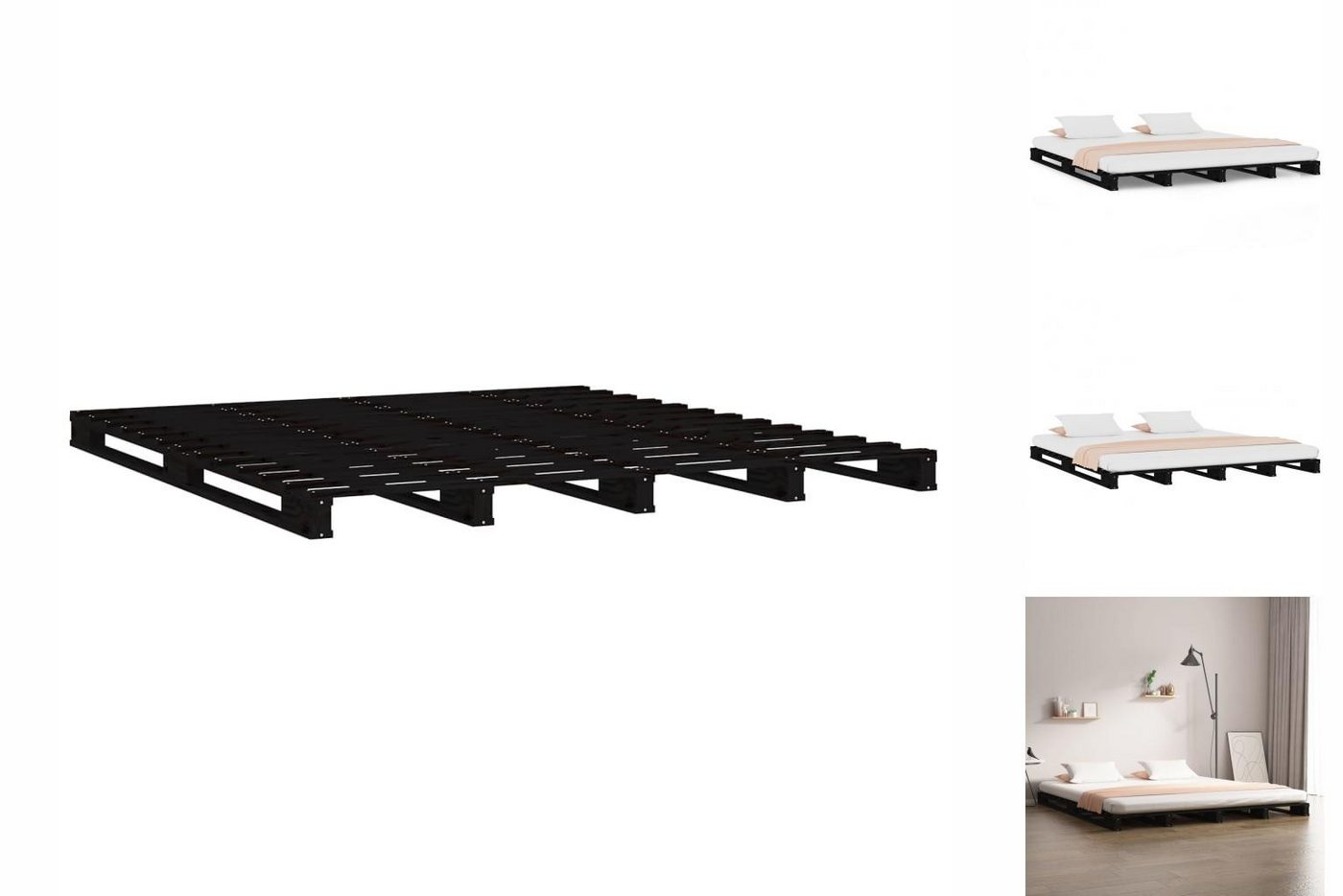 vidaXL Bettgestell Massivholzbett Schwarz 120x200 cm Kiefer Bett Bettrahmen günstig online kaufen