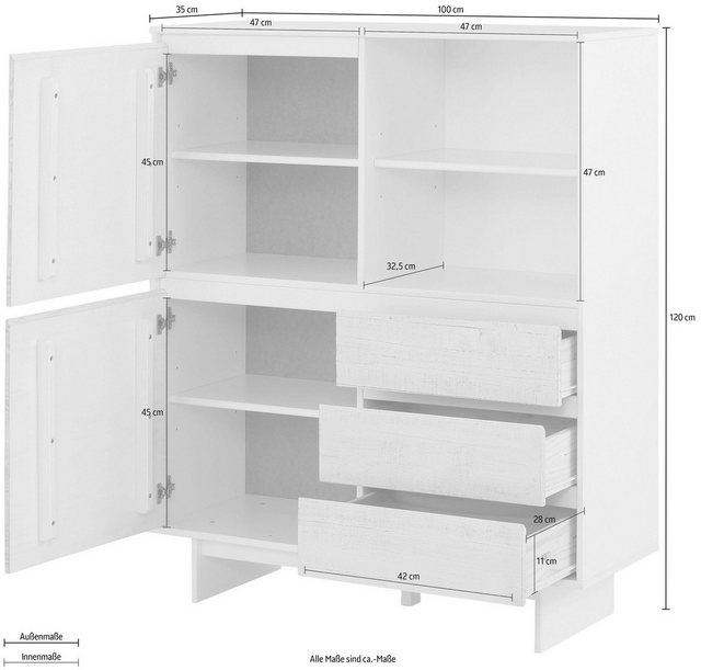 loft24 Midischrank Marcy Highboard aus massiver Kiefer mit schöner Holzstru günstig online kaufen