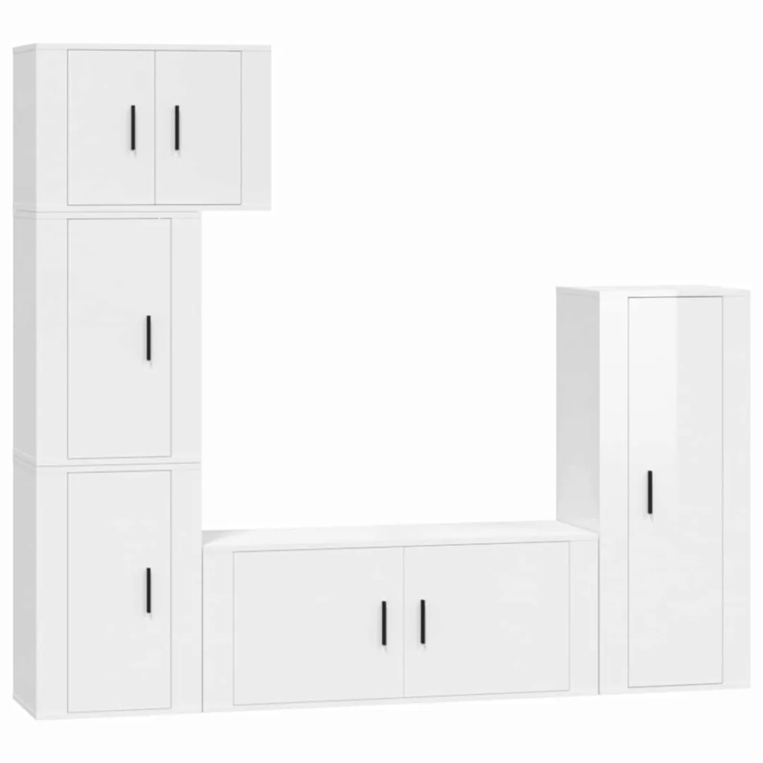 Vidaxl 5-tlg. Tv-schrank-set Hochglanz-weiß Holzwerkstoff günstig online kaufen