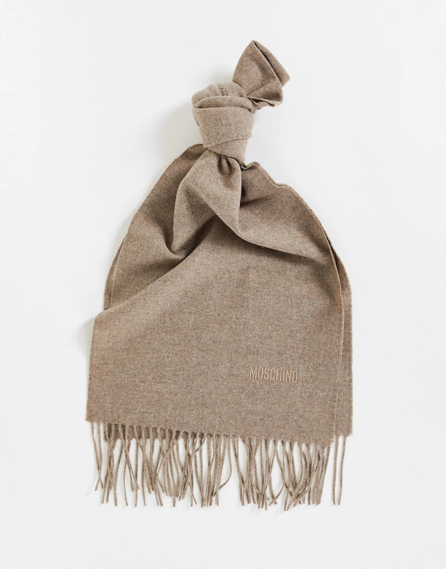 Moschino – Schal in Beige mit farblich abgestimmtem Logo-Braun günstig online kaufen