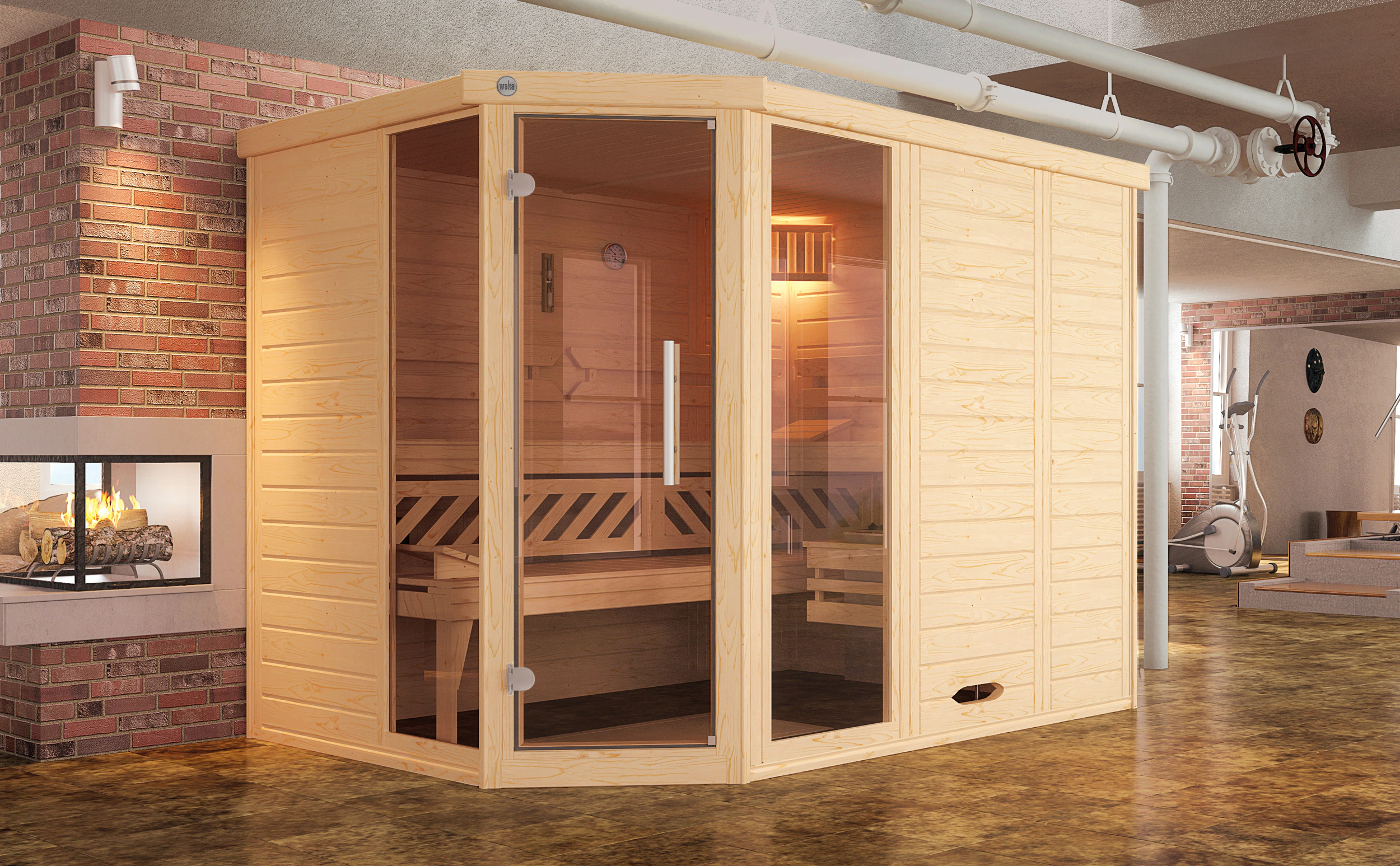 Weka Massivholzsauna-Elementsauna Kemi Eck Glastür und 2 Fenster Set günstig online kaufen