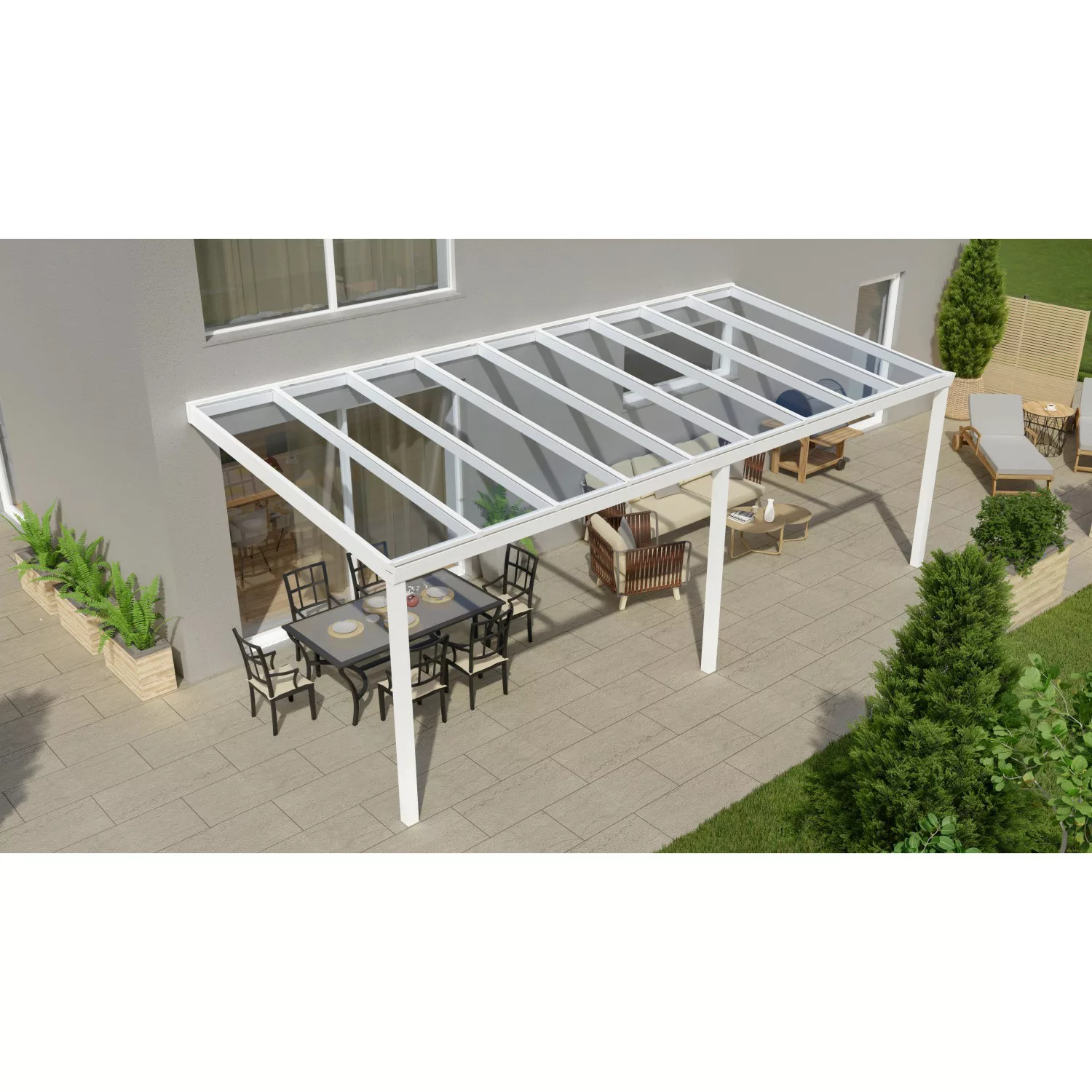 Terrassenüberdachung Professional 700 cm x 300 cm Weiß Glas günstig online kaufen