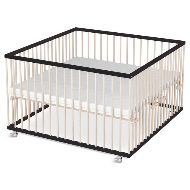 Sämann Babybett Laufgitter XXL 120x120 cm mit Matratze Cloud Air schwarz/na günstig online kaufen