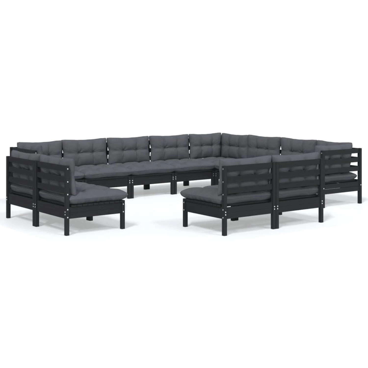 vidaXL 12-tlg Garten-Lounge-Set mit Kissen Schwarz Massivholz Kiefer Modell günstig online kaufen