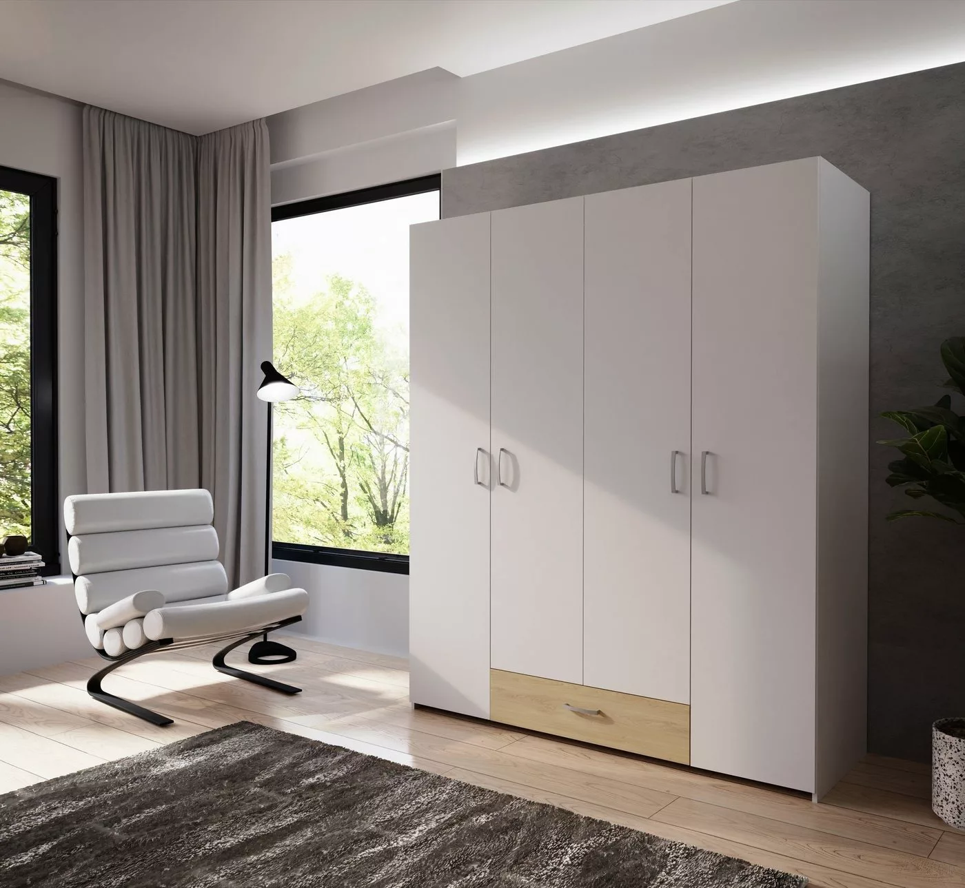 freiraum Drehtürenschrank ECONOBOX in Weiss / Puccini Eiche - 159,1x190,5x5 günstig online kaufen