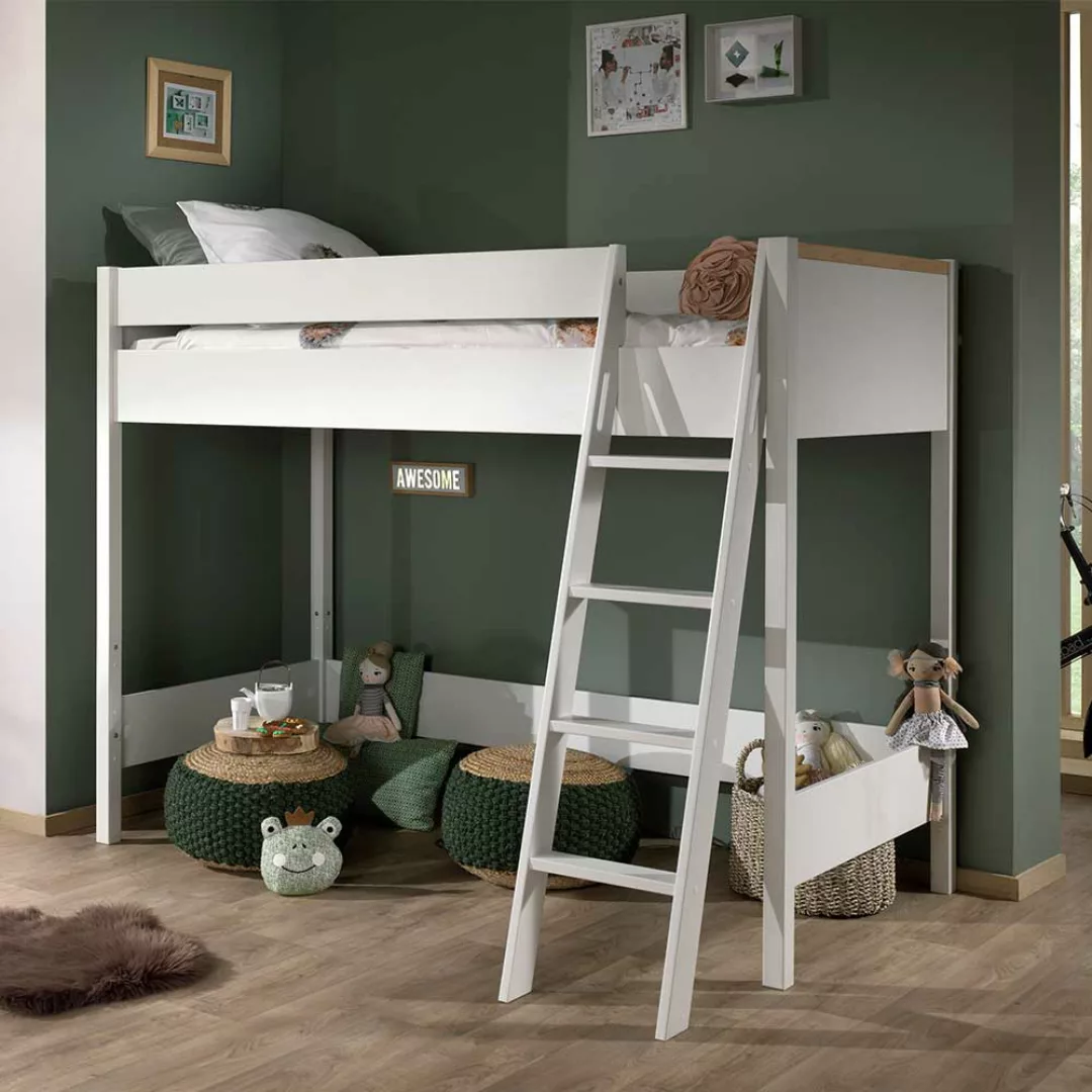Kinderhochbett modern in Weiß 160 cm hoch günstig online kaufen