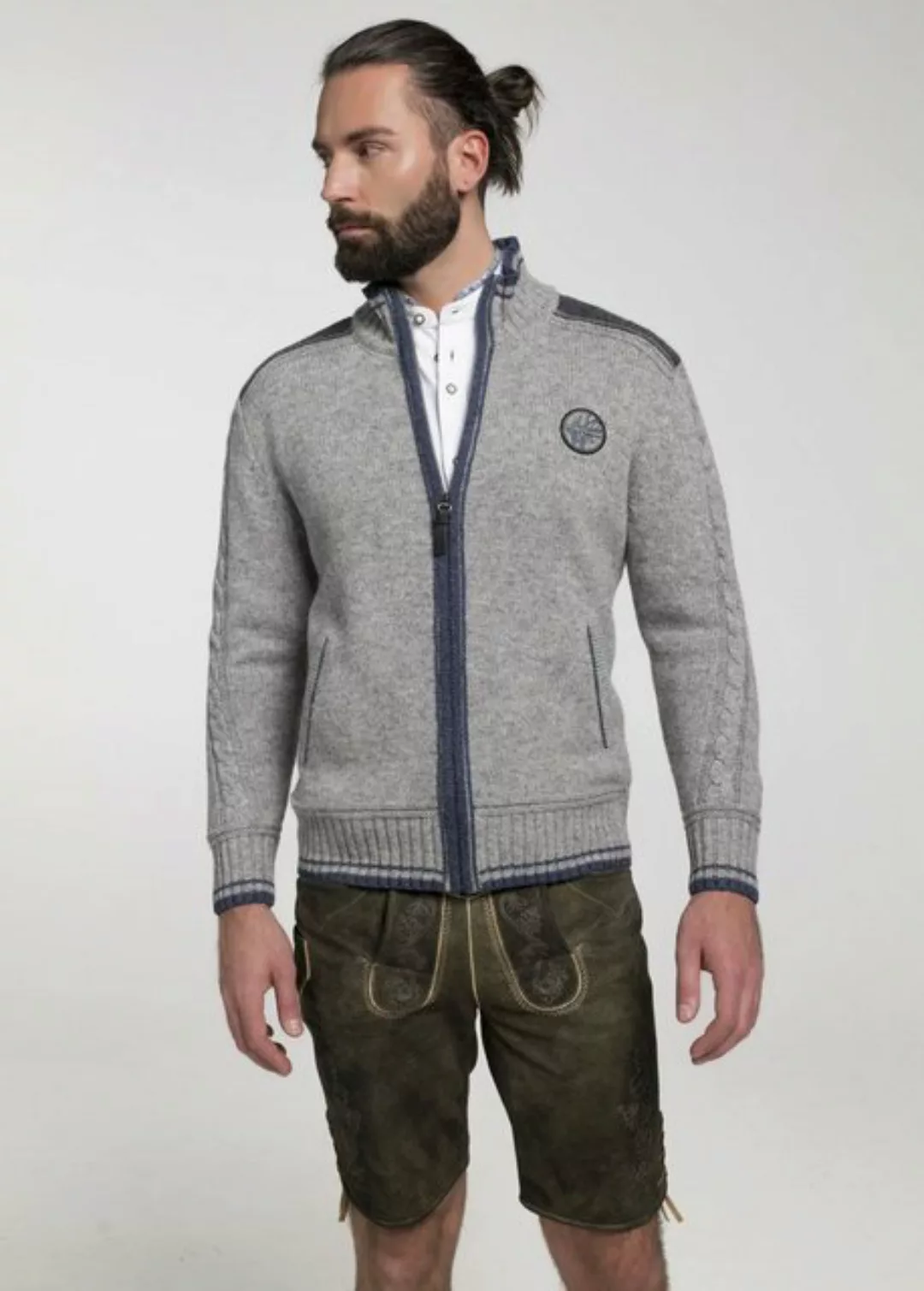 Spieth & Wensky Outdoorjacke Strickjacke Herren - BETZBACH - denim, hellgra günstig online kaufen