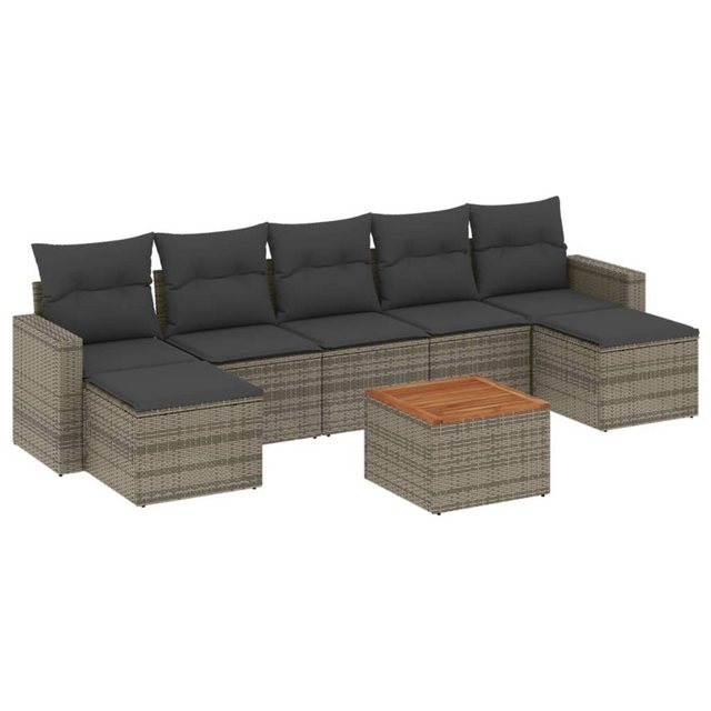 vidaXL Sofaelement 8-tlg. Garten-Sofagarnitur mit Kissen Grau Poly Rattan ( günstig online kaufen