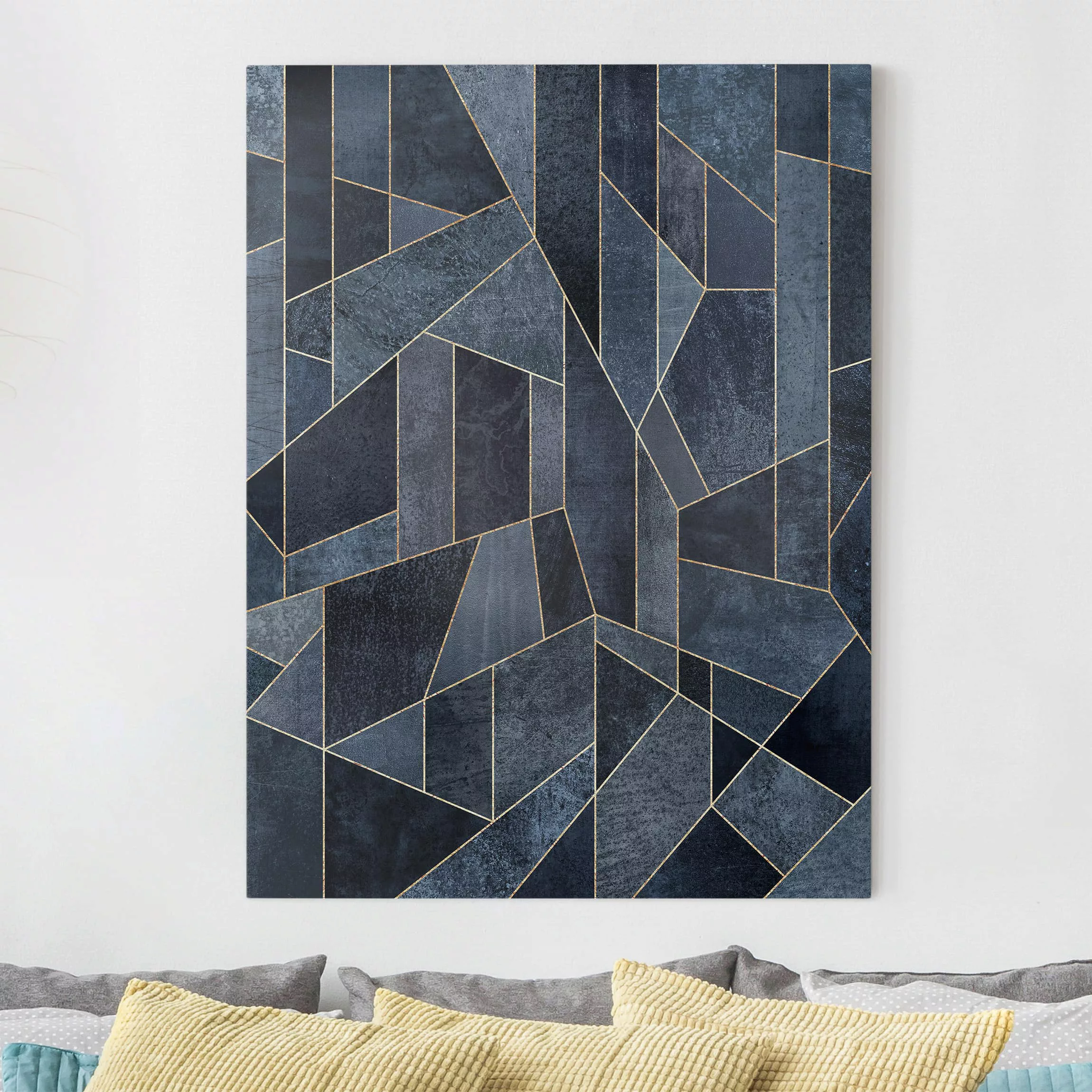 Leinwandbild Abstrakt - Hochformat Blaue Geometrie Aquarell günstig online kaufen