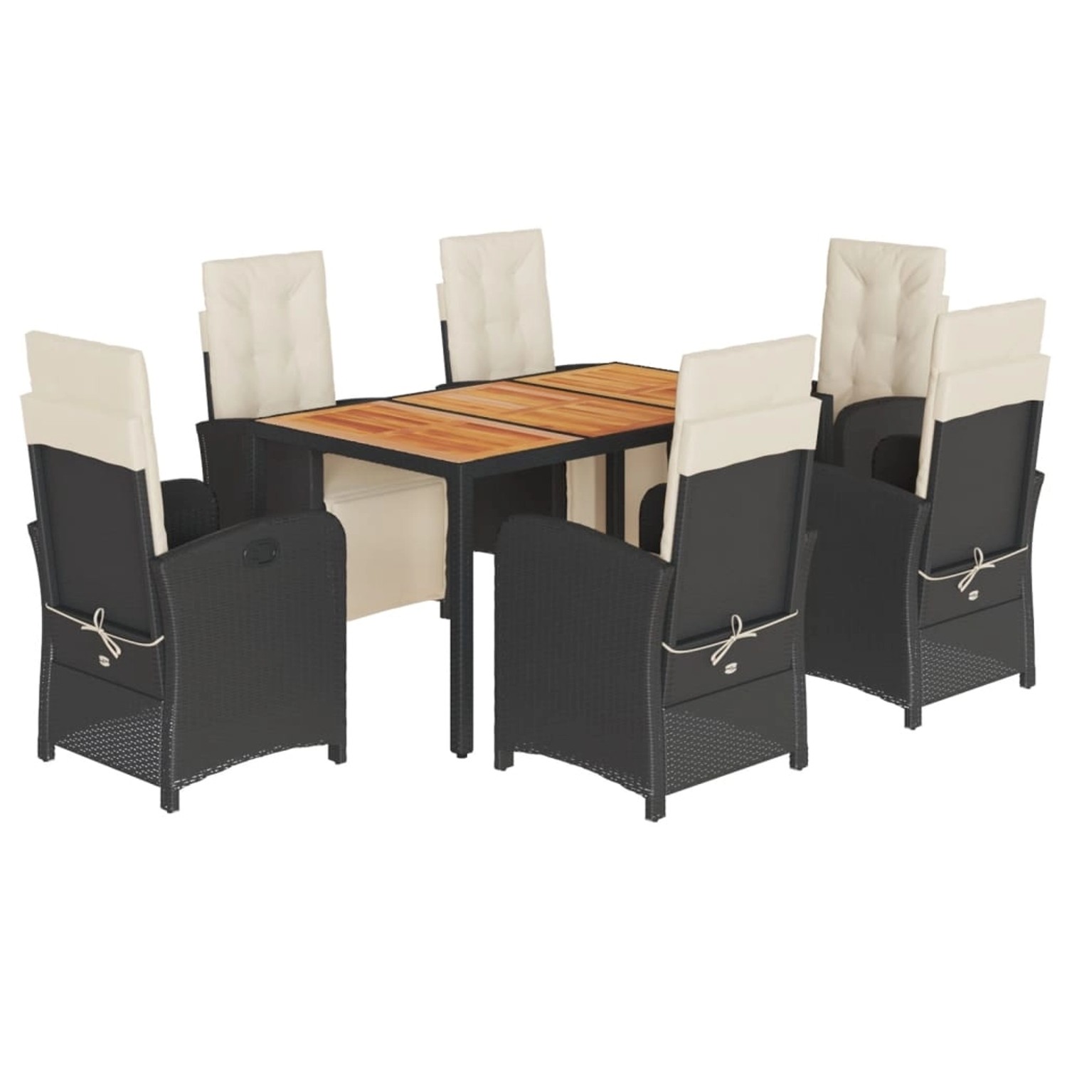 vidaXL 7-Tlg Garten-Essgruppe mit Kissen Schwarz Poly Rattan 3212471 günstig online kaufen