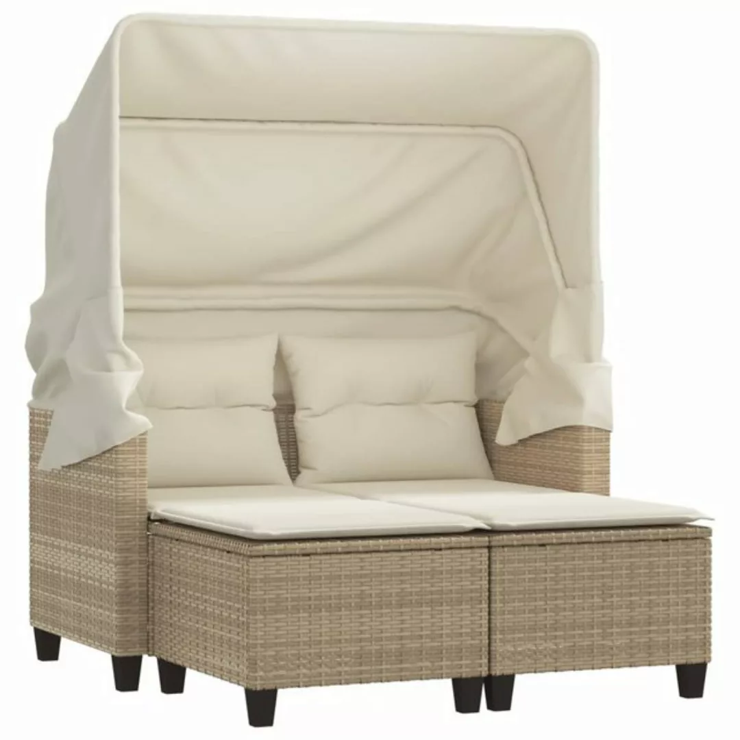 vidaXL Sofa, Gartensofa 2-Sitzer mit Dach und Hockern Beige Poly Rattan günstig online kaufen