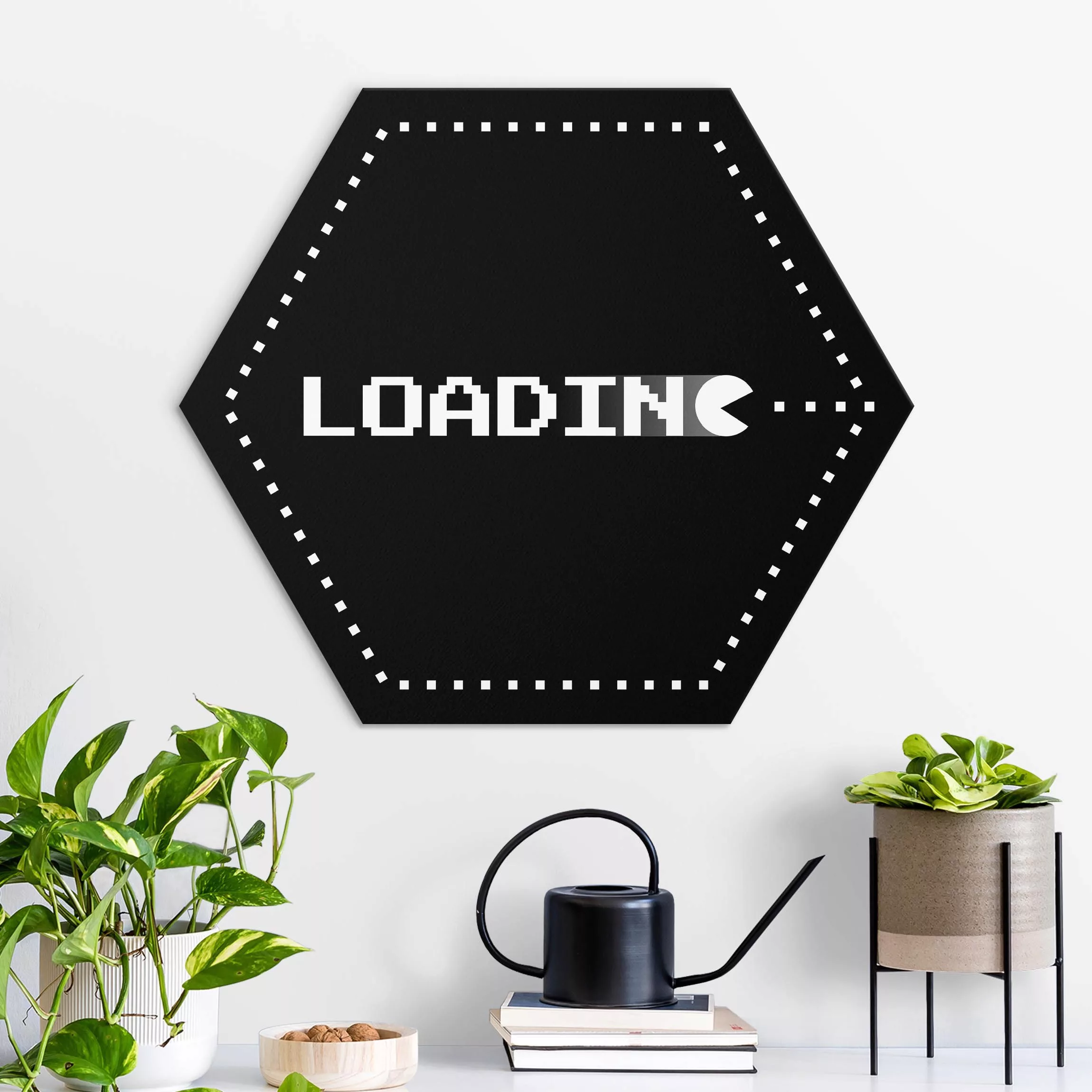 Hexagon-Alu-Dibond Bild Gaming Schrift Loading in Schwarz günstig online kaufen