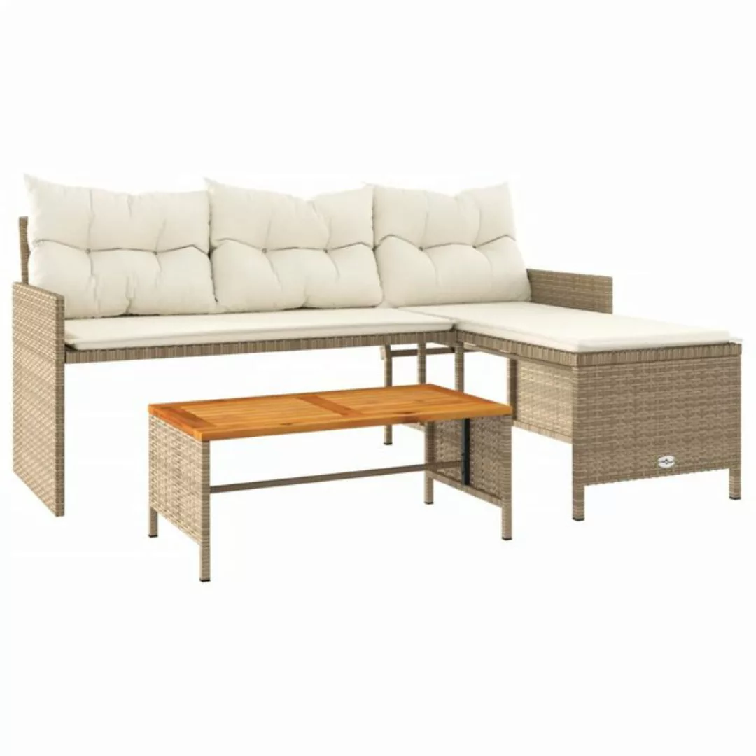 vidaXL Loungesofa Gartensofa in L-Form mit Tisch und Kissen Beige Poly Ratt günstig online kaufen