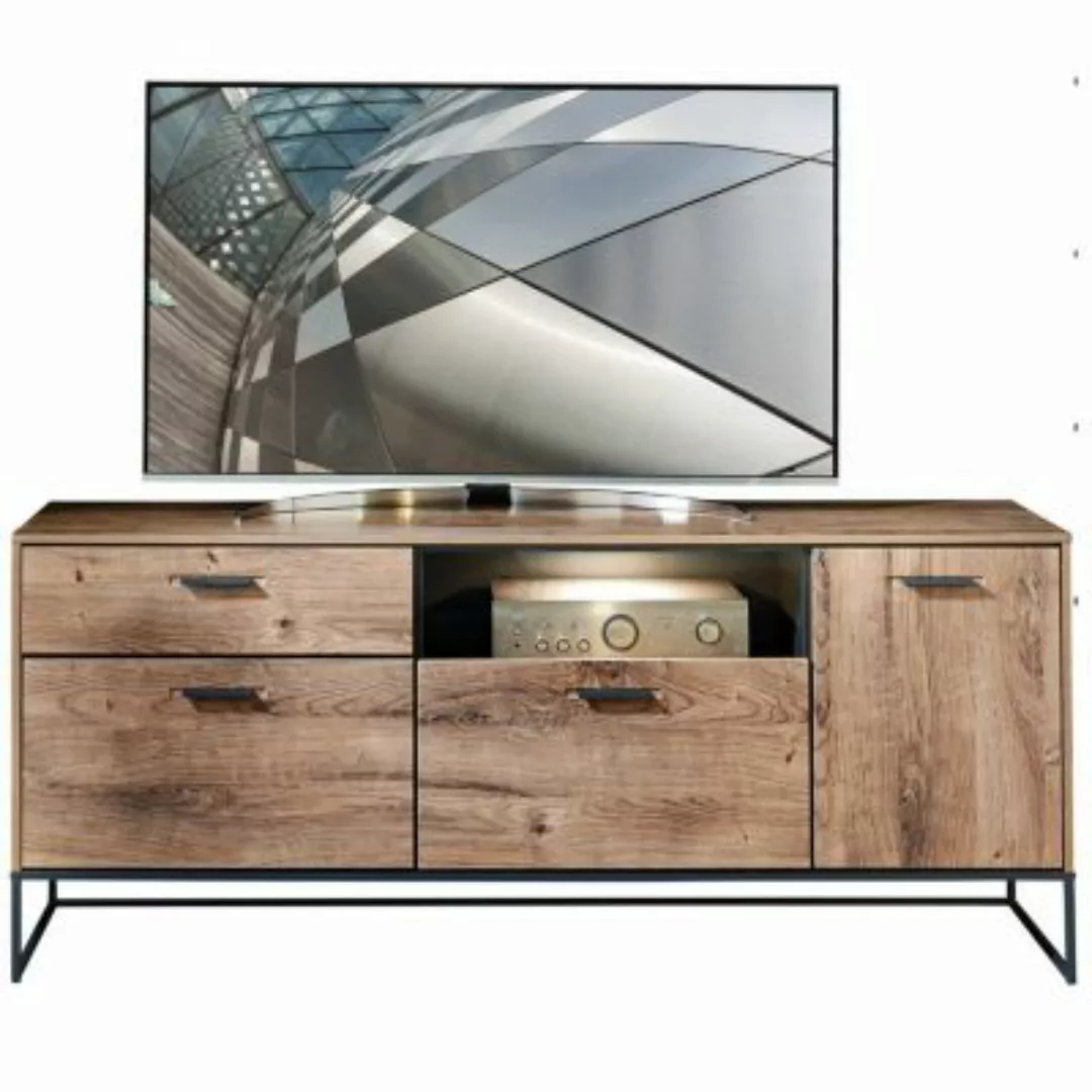 Lomadox TV-Sideboard im Industrial Design in Haveleiche Cognac mit graphit günstig online kaufen