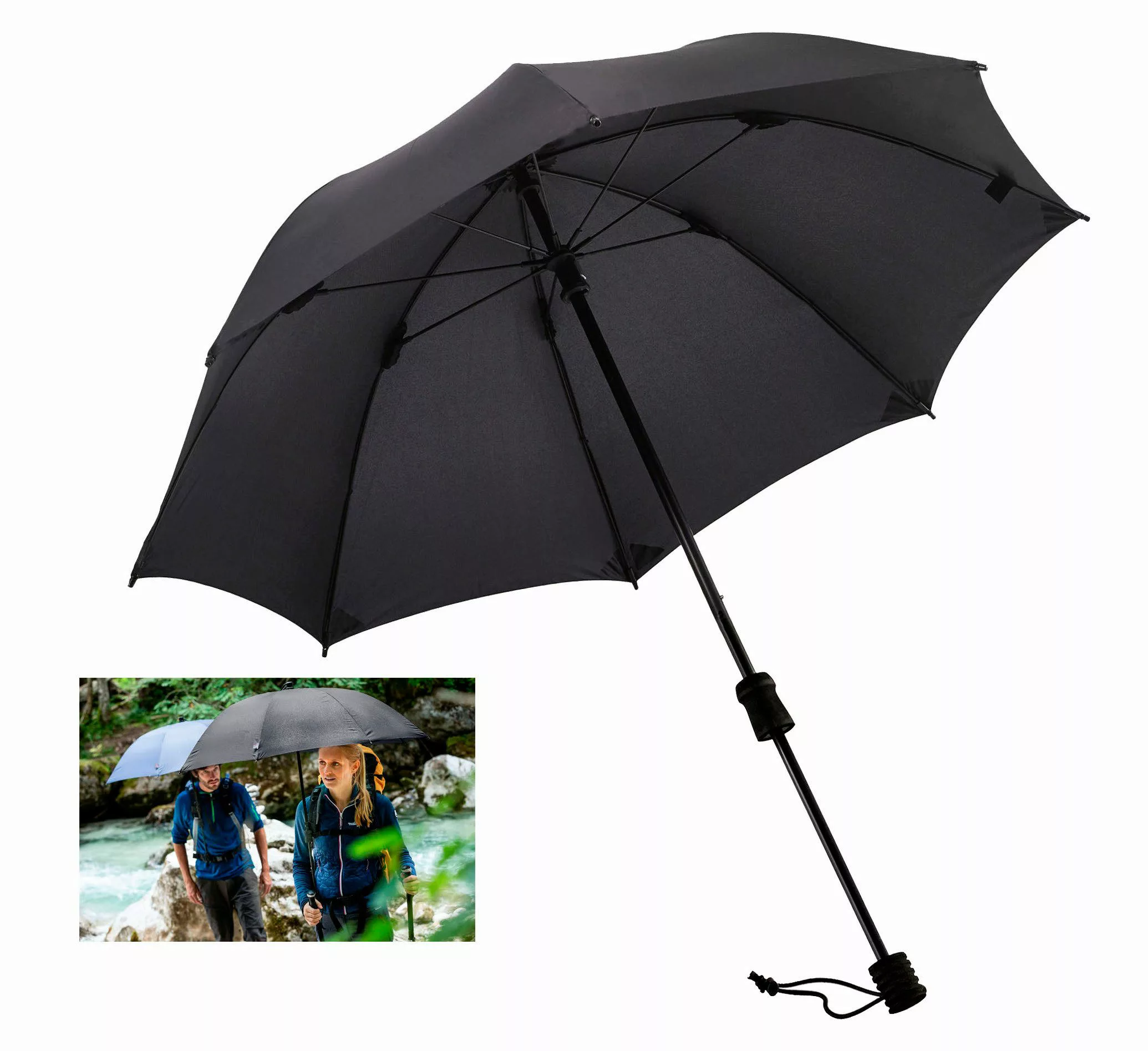 EuroSCHIRM® Stockregenschirm Swing handsfree, schwarz, verlängerbarer günstig online kaufen