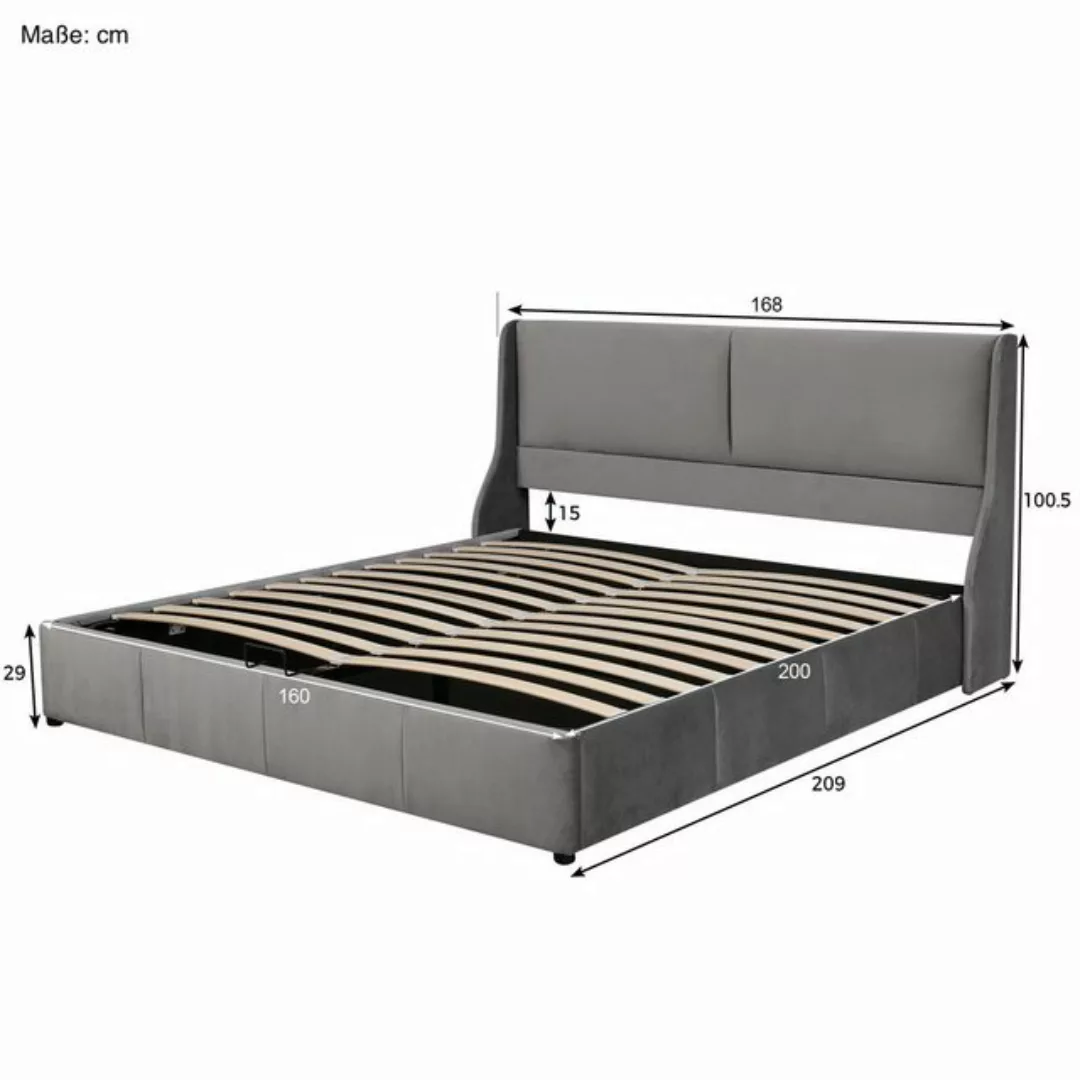 SOFTWEARY Polsterbett (Doppelbett mit Lattenrost und Bettkasten, 160x200 cm günstig online kaufen