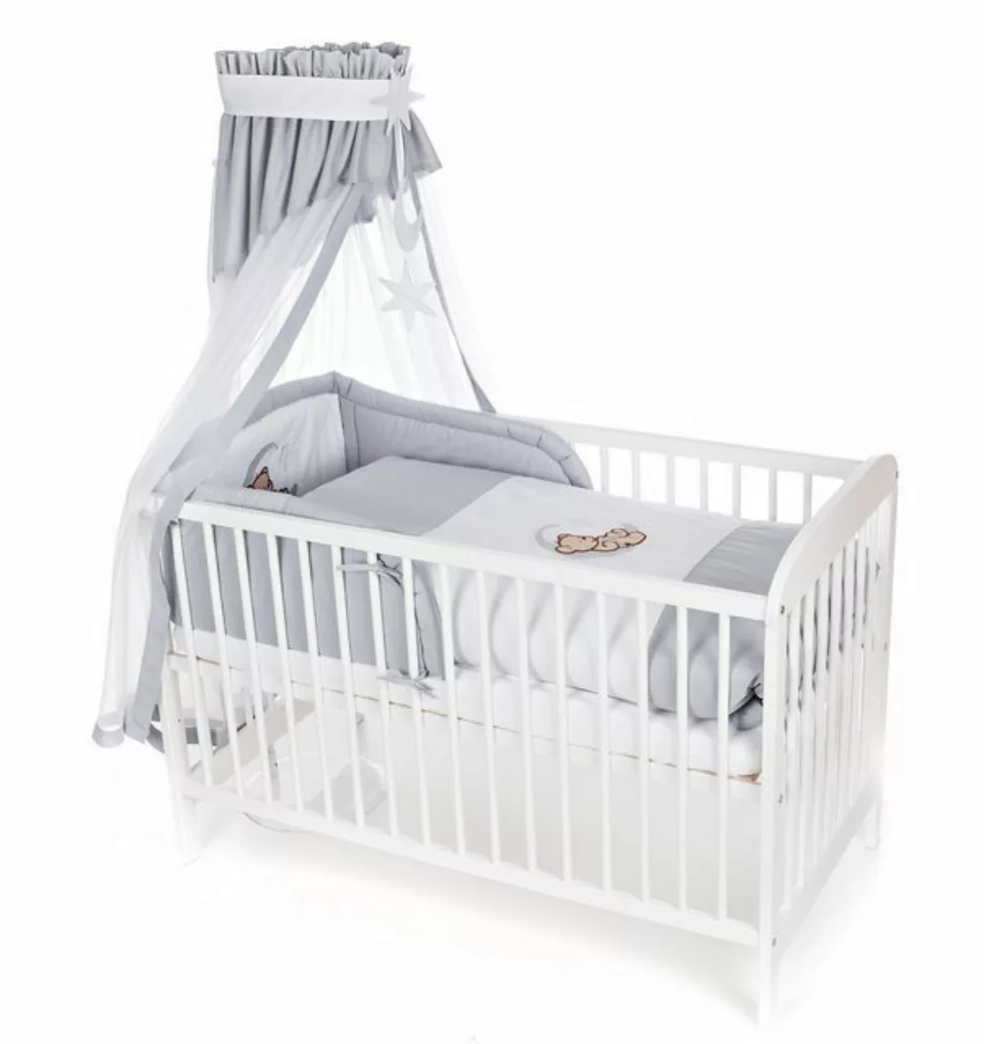 Babyhafen Komplettbett 60x120 Babybett Teddy & Mond Kiefernholz in Grau Ros günstig online kaufen