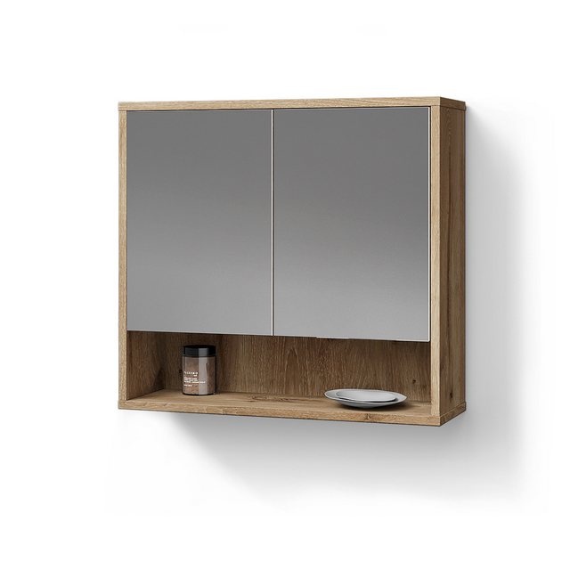 Livinity® Badezimmerspiegelschrank ATERNO, Viking Oak, 70 x 65 cm mit 2 Tür günstig online kaufen