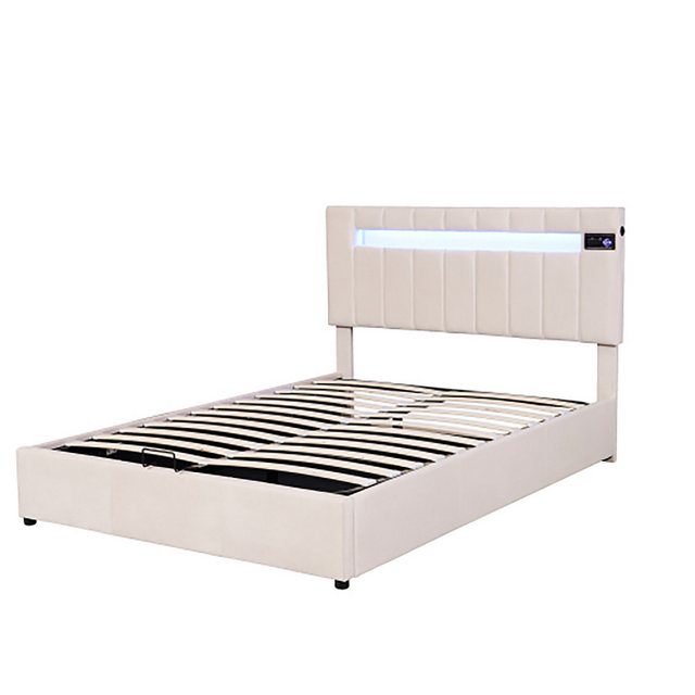 Celya Polsterbett Doppelbett 140x200cm mit LED-Lichtleiste, Lattenrost und günstig online kaufen