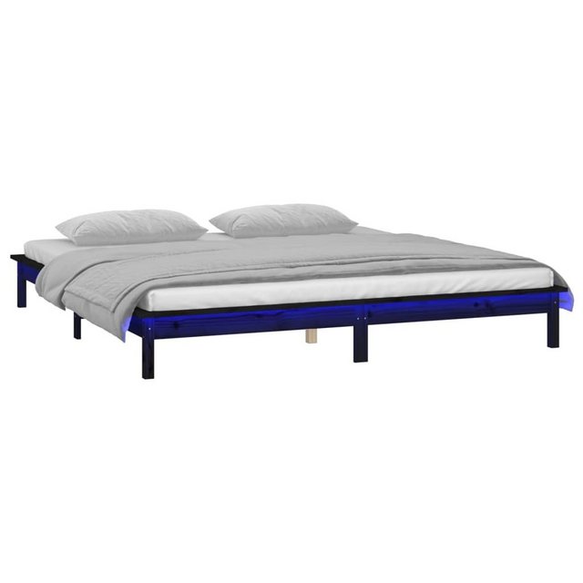 vidaXL Bettgestell Massivholzbett mit LEDs Schwarz 160x200 cm Bett Bettrahm günstig online kaufen