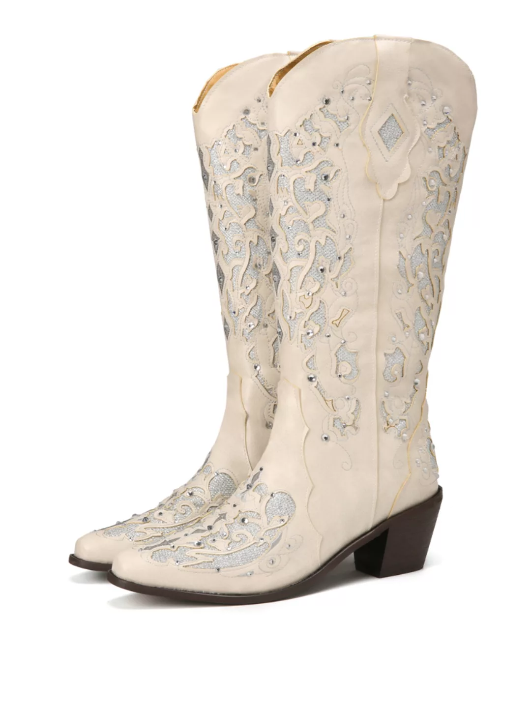 LOSTISY Damen Large Size Retro Elegant Strass Spitzschuh Mittelkalb Cowboy günstig online kaufen