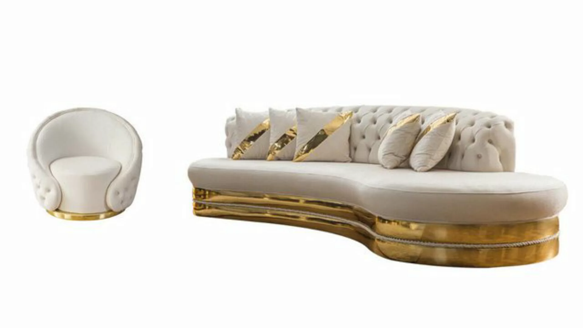 JVmoebel Sofa Moderner Chesterfield Set Luxus Sofagarnitur Runder Sessel 3- günstig online kaufen