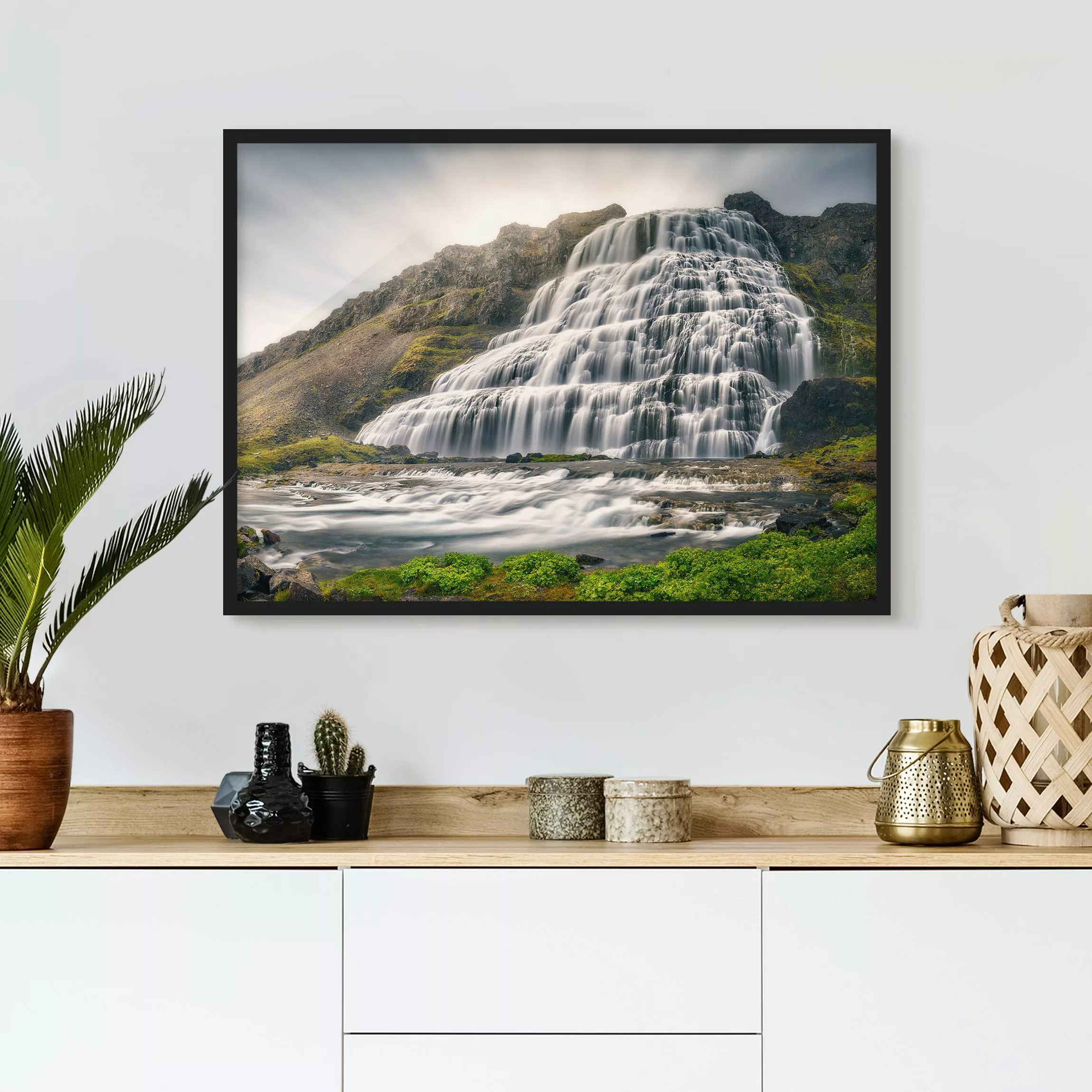 Bild mit Rahmen Natur & Landschaft - Querformat Dynjandi Wasserfall günstig online kaufen