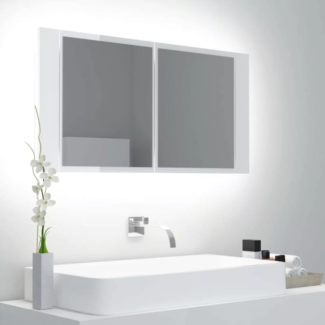 Led-bad-spiegelschrank Hochglanz-weiß 90x12x45 Cm günstig online kaufen
