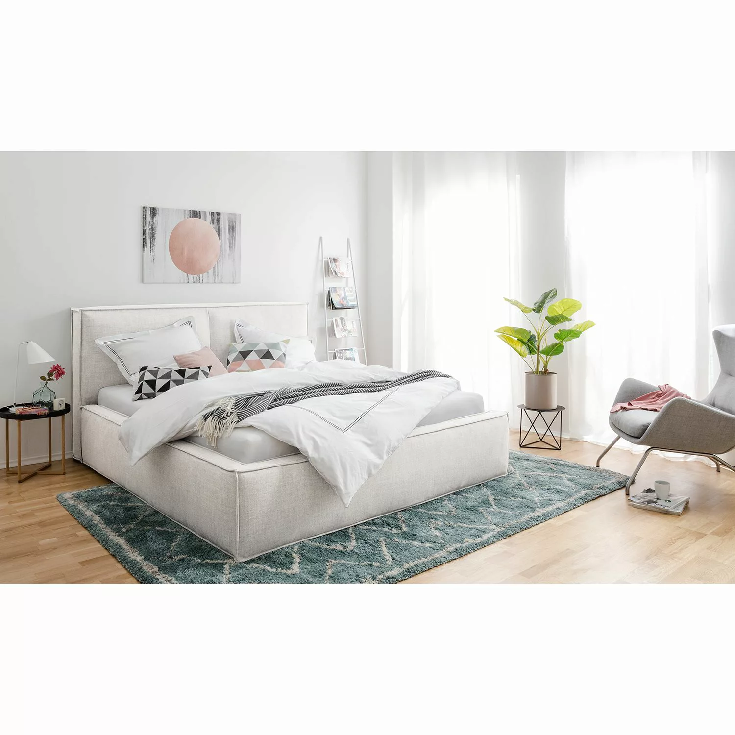home24 Polsterbett Kinx 180x200 cm Webstoff Weiß günstig online kaufen