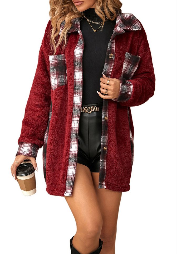 Zoclack Fleecejacke Mantel Damen Winter Fellmantel Mittellange Plüschjacke günstig online kaufen