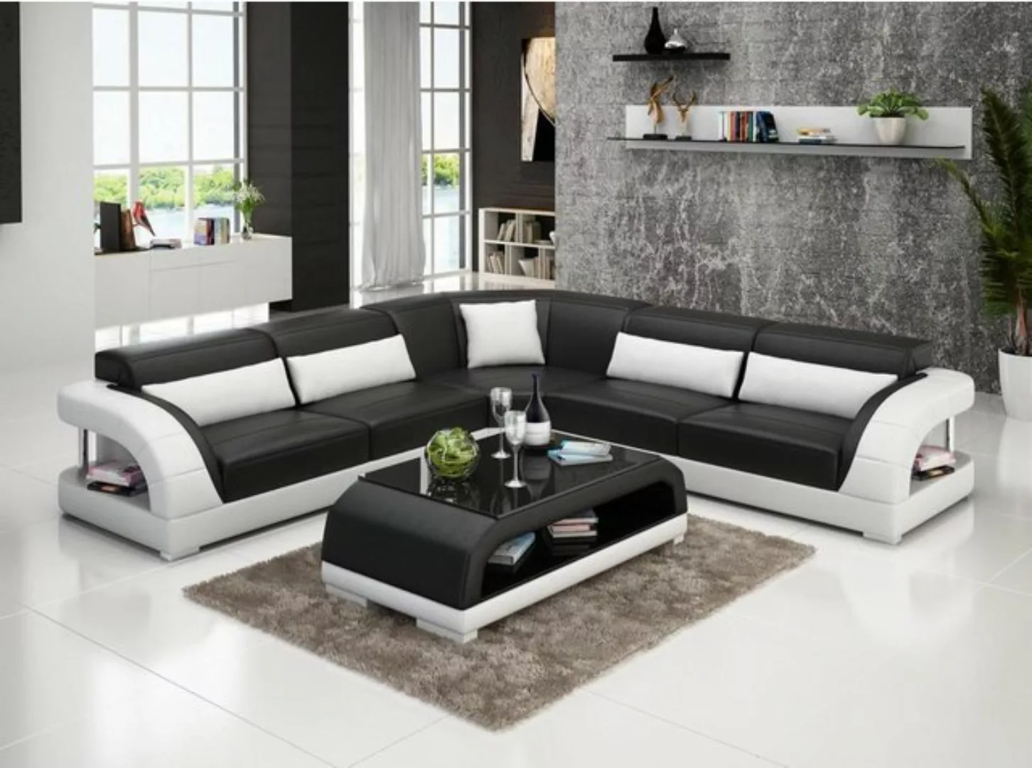 JVmoebel Ecksofa Couch Ecksofa Leder Wohnlandschaft Garnitur Design Modern, günstig online kaufen