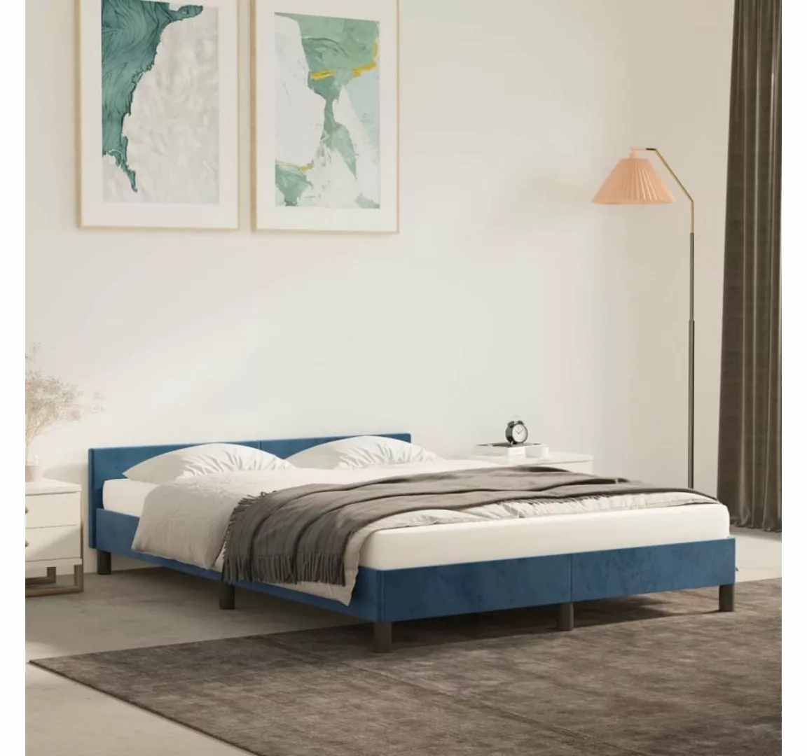 furnicato Bett Bettgestell mit Kopfteil Dunkelblau 140x200 cm Samt günstig online kaufen