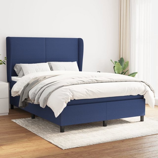 vidaXL Bettgestell Boxspringbett mit Matratze Blau 140x190 cm Stoff Bett Be günstig online kaufen