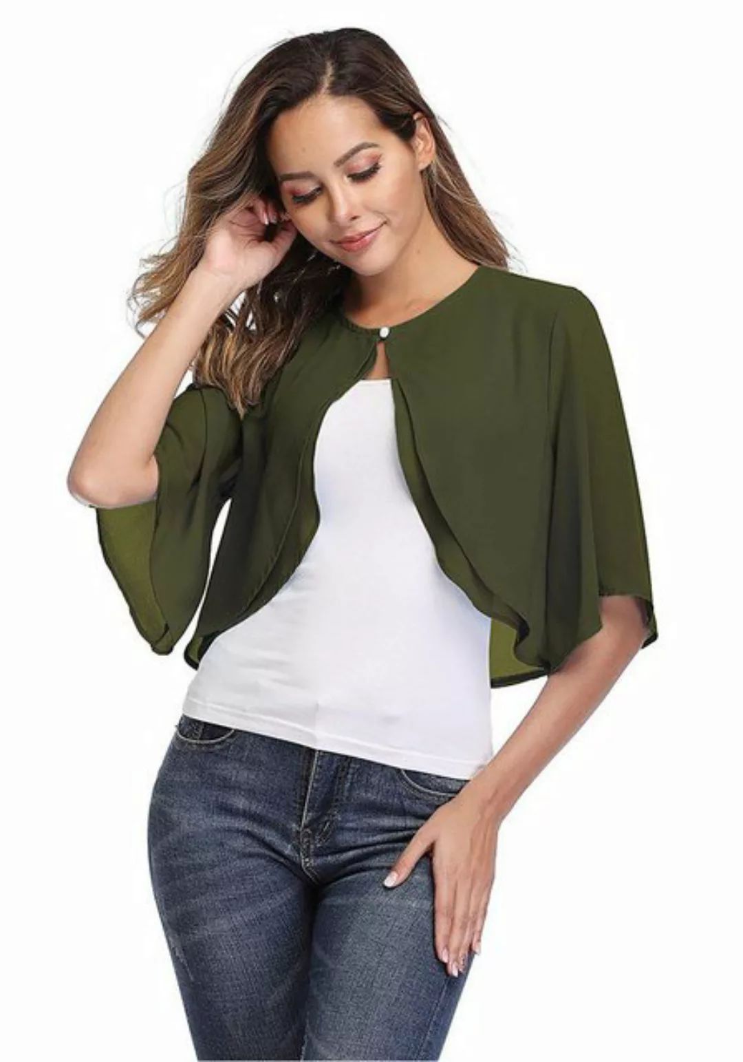 Zoclack Bolero Chiffon Halbarm Front öffnen Strickjacke im Vokuhila Style günstig online kaufen