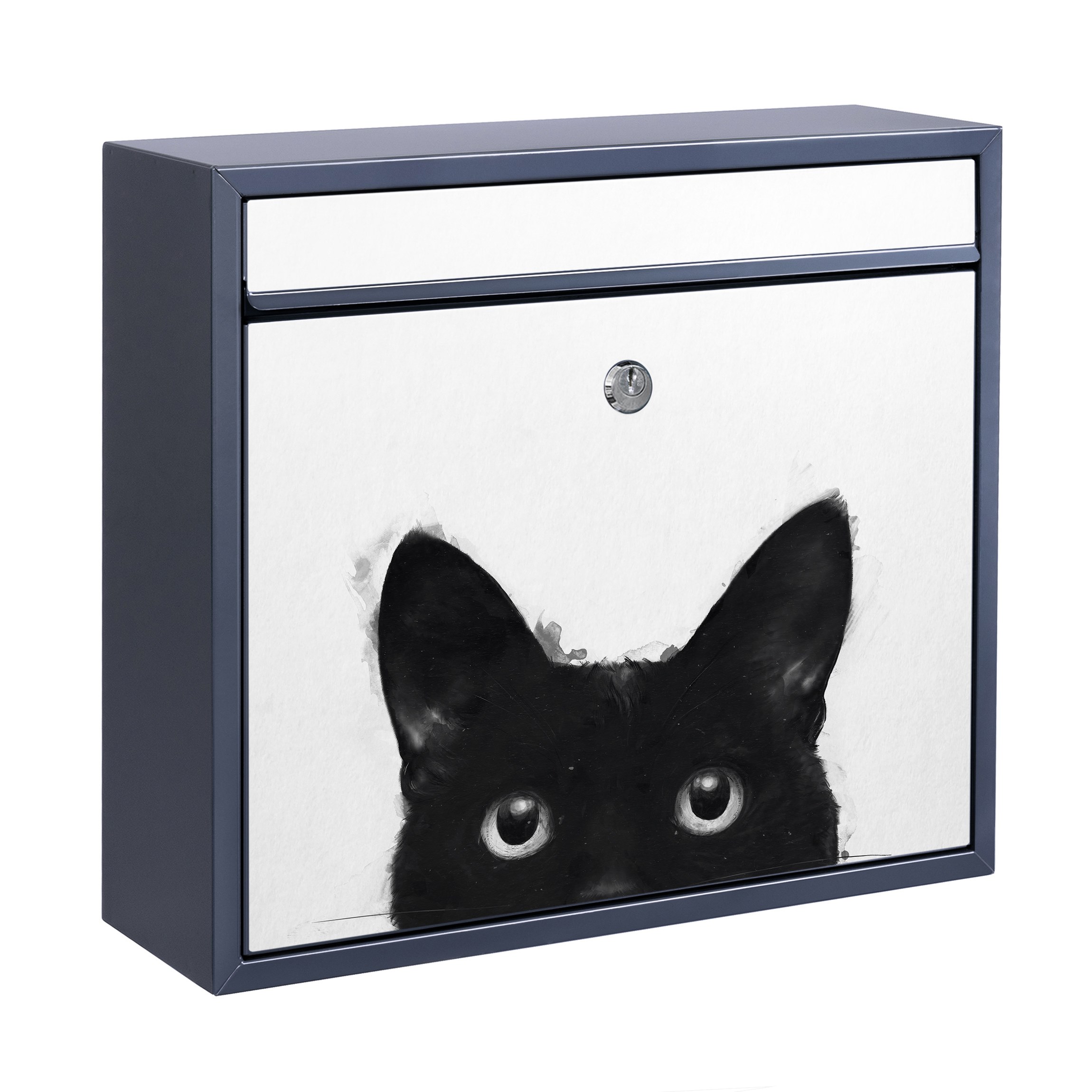 Briefkasten mit eigenem Text Illustration Schwarze Katze auf Weiß Malerei günstig online kaufen