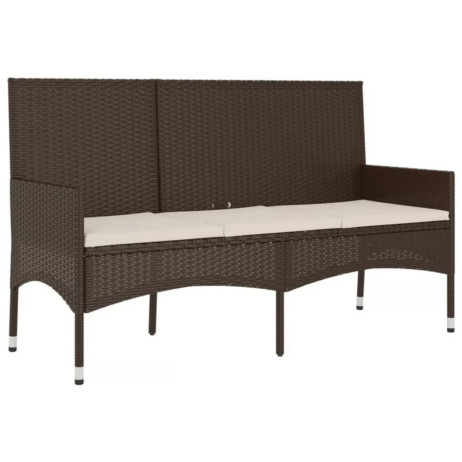 furnicato Gartenbank 3-Sitzer mit Kissen Braun Poly Rattan günstig online kaufen