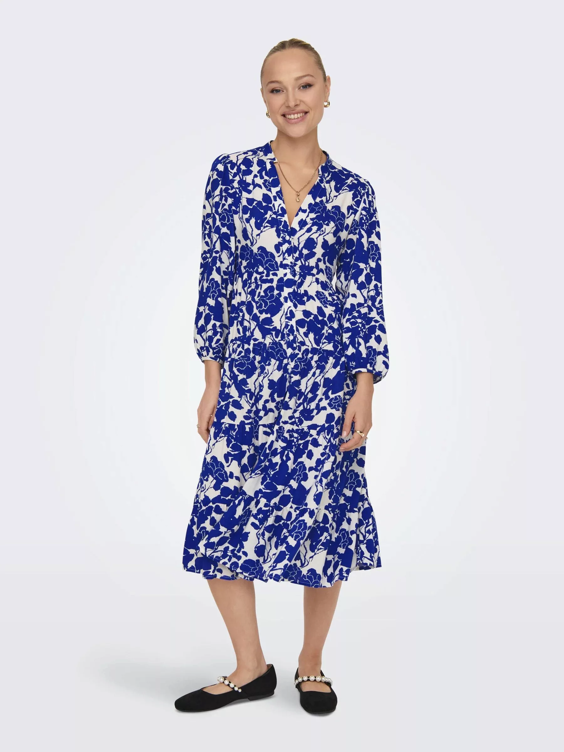 ONLY Shirtkleid Mediterranes Kleid Legerer Midi Dress mit Knopfleiste (lang günstig online kaufen